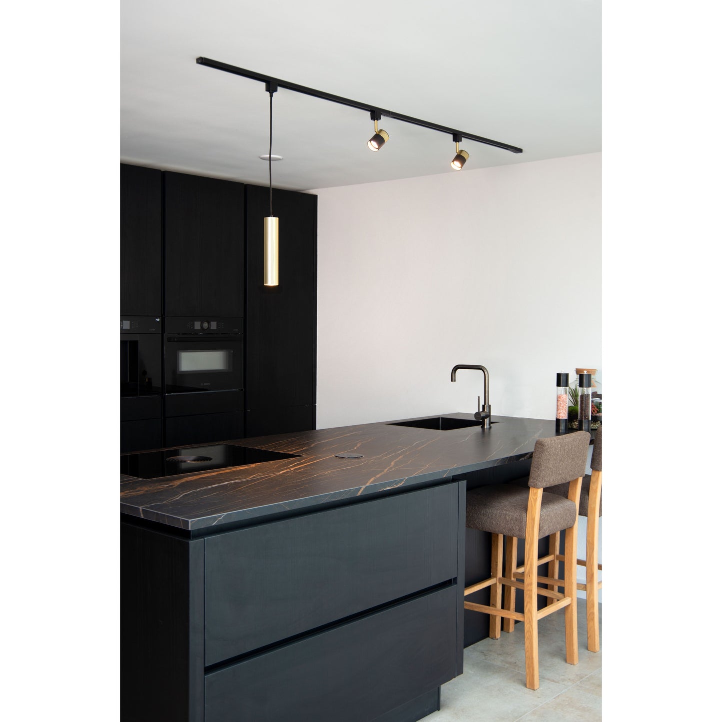 Lucide TRACK FLORIS pendant - 1-circuit Track lighting system - 1xGU10 - Matt Gold / Brass (Extension)
