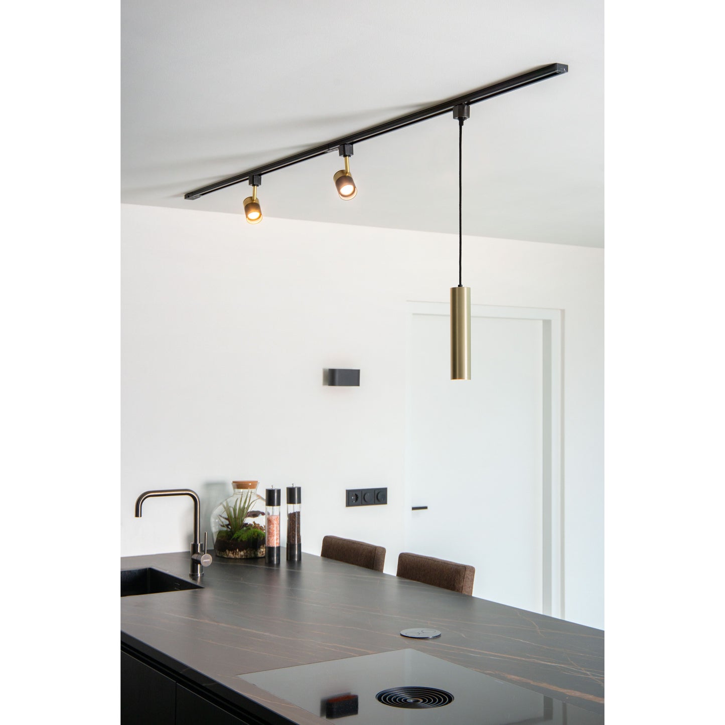 Lucide TRACK FLORIS pendant - 1-circuit Track lighting system - 1xGU10 - Matt Gold / Brass (Extension)