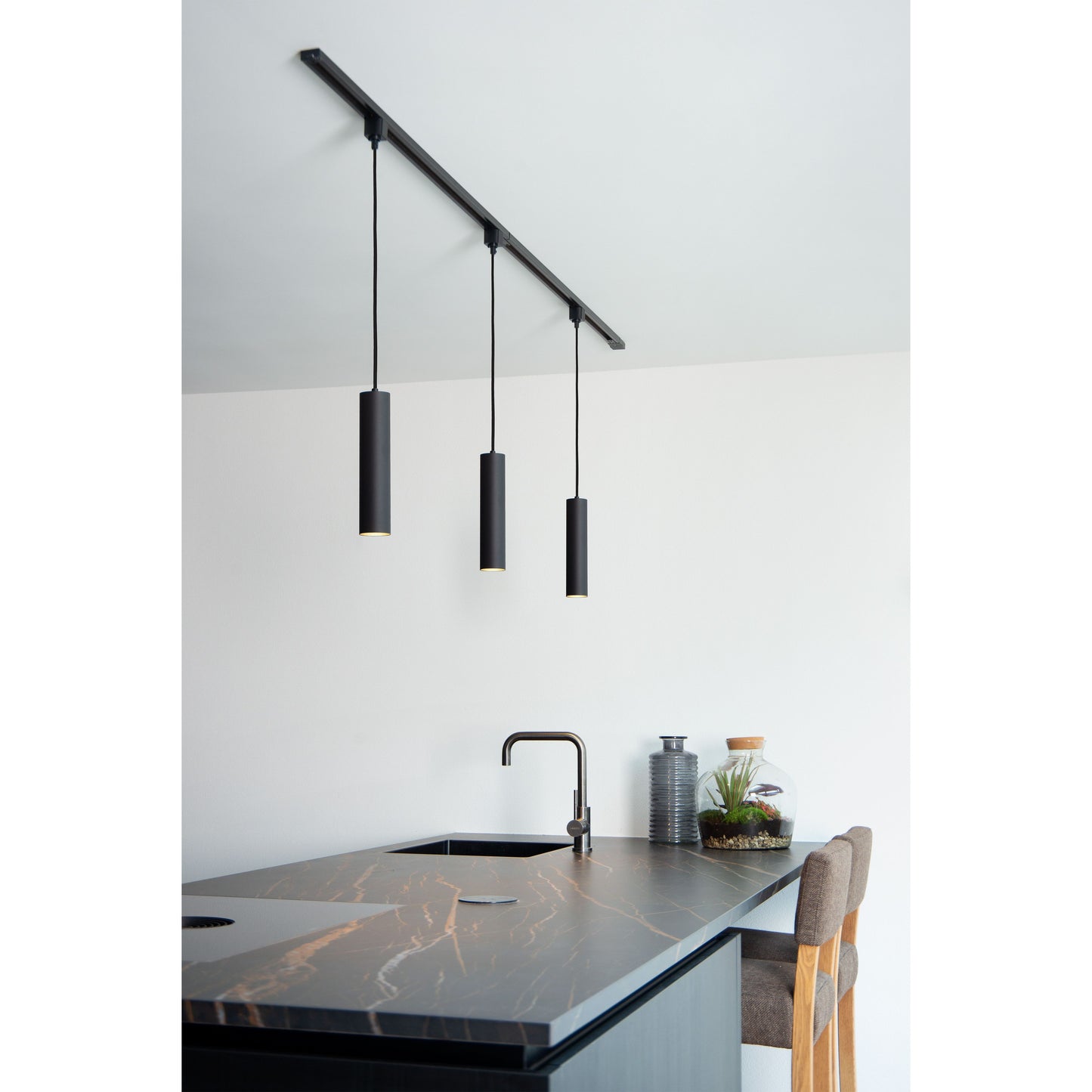 Lucide TRACK FLORIS pendant - 1-circuit Track lighting system - 1xGU10 - Black (Extension)