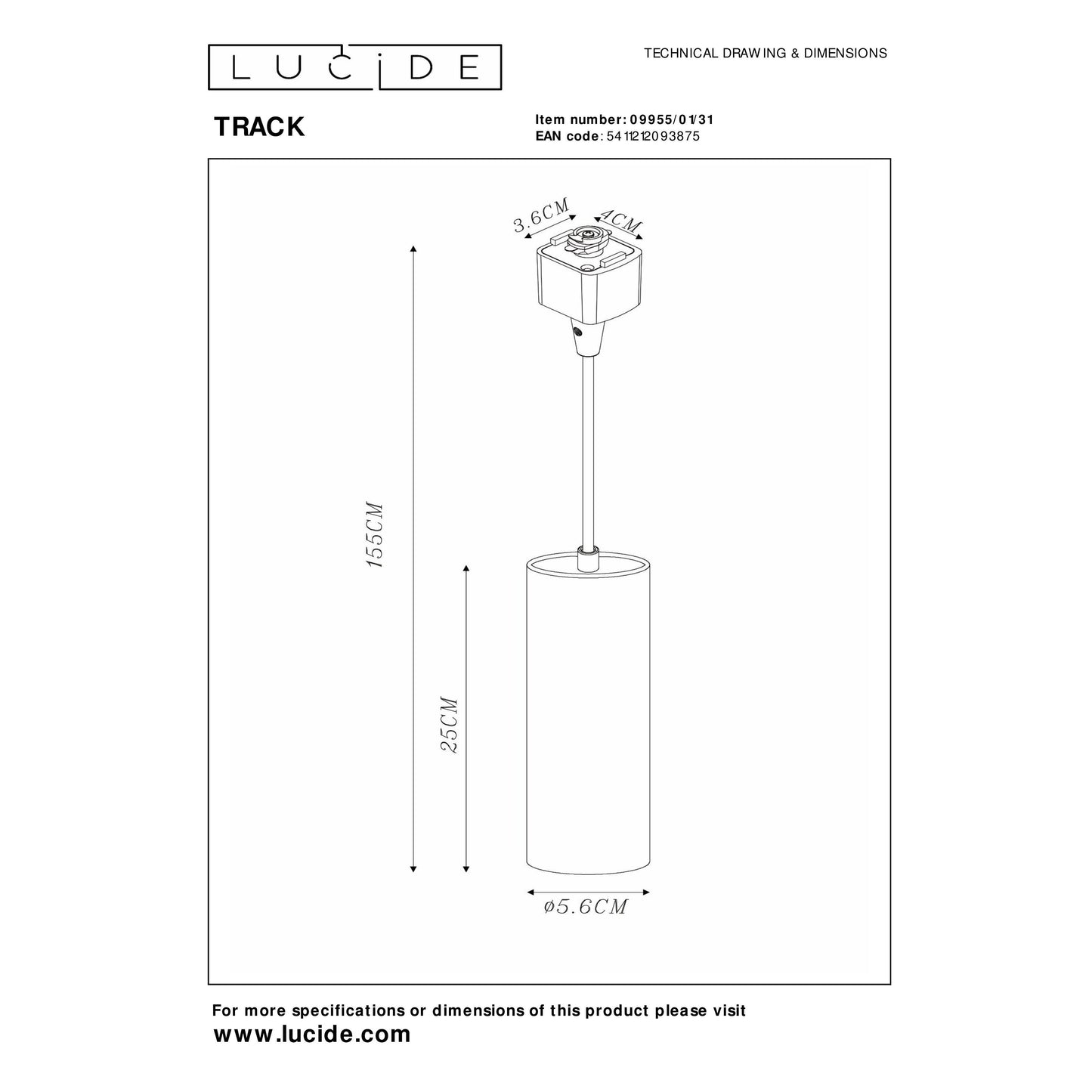 Lucide TRACK FLORIS pendant - 1-circuit Track lighting system - 1xGU10 - White (Extension)