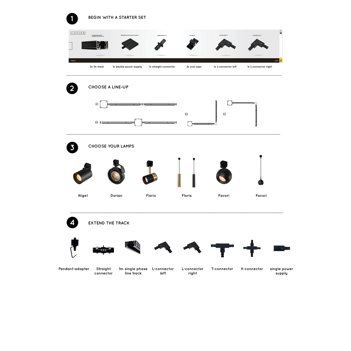 Lucide TRACK FAVORI pendant - 1-circuit Track lighting system - 1xGU10 - Black (Extension)