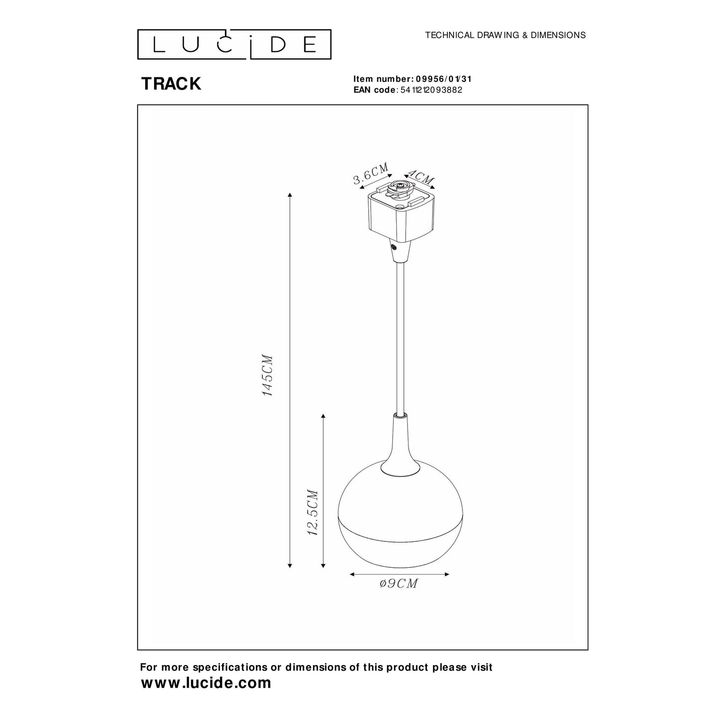 Lucide TRACK FAVORI pendant - 1-circuit Track lighting system - 1xGU10 - White (Extension)