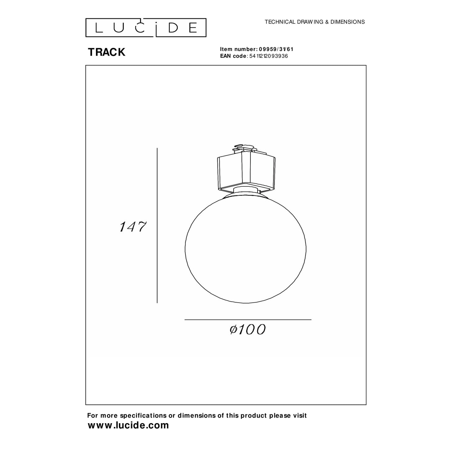 Lucide TRACK TYCHO Track spot - 1-circuit Track lighting system - 1xG9 - Opal (Extension)