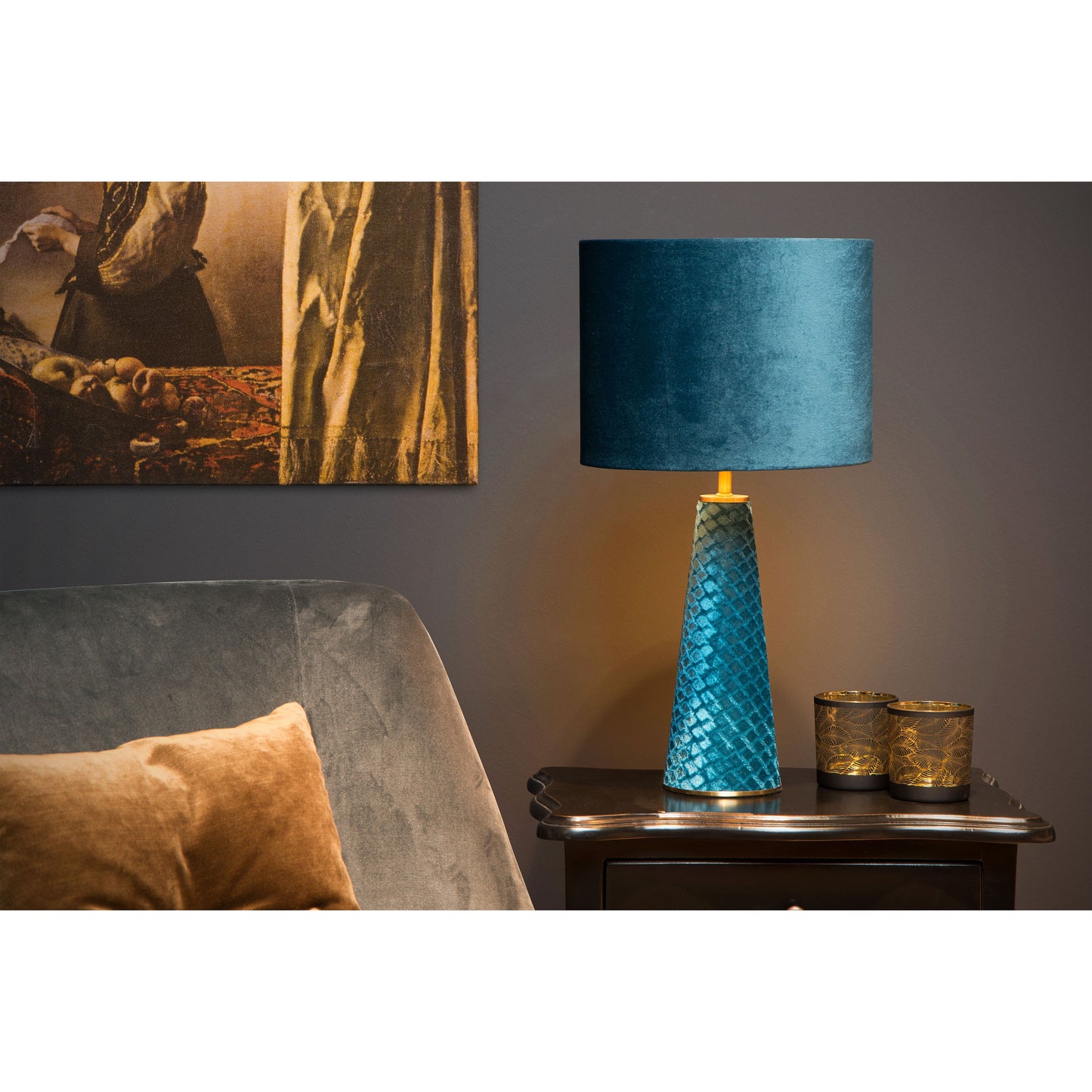 Lucide EXTRAVAGANZA VELVET - Table lamp - Ø 25 cm - 1xE27 - Turquoise