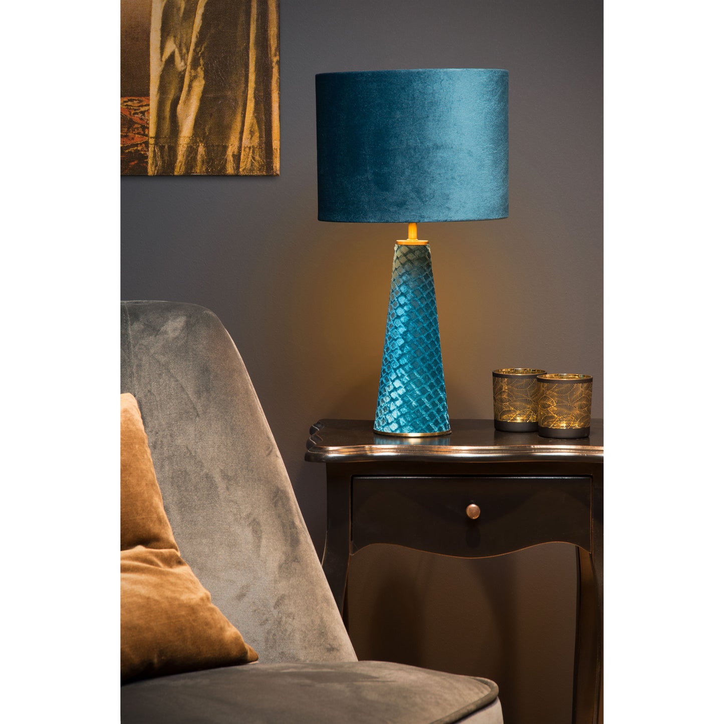 Lucide EXTRAVAGANZA VELVET - Table lamp - Ø 25 cm - 1xE27 - Turquoise