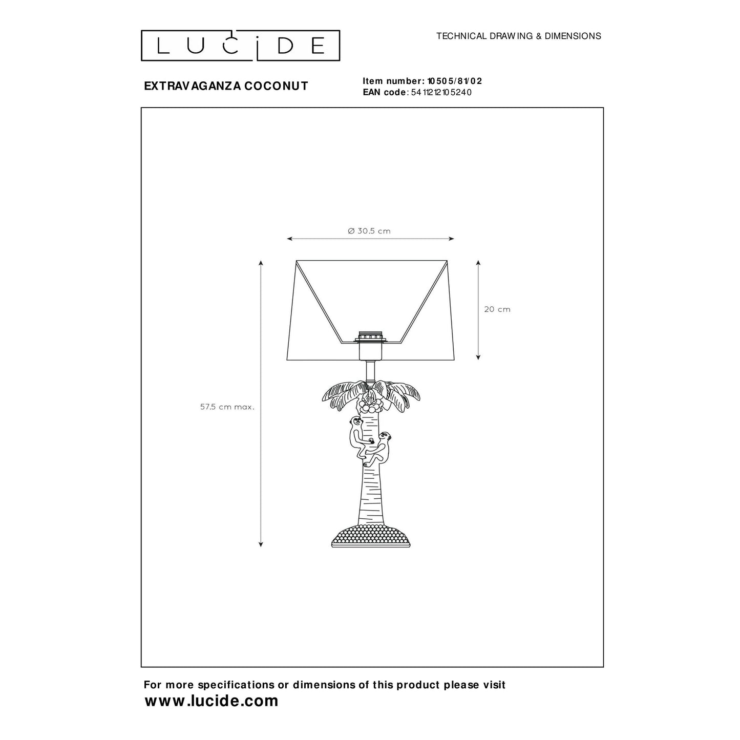 Lucide EXTRAVAGANZA COCONUT - Table lamp - Ø 30,5 cm - 1xE27 - Matt Gold / Brass