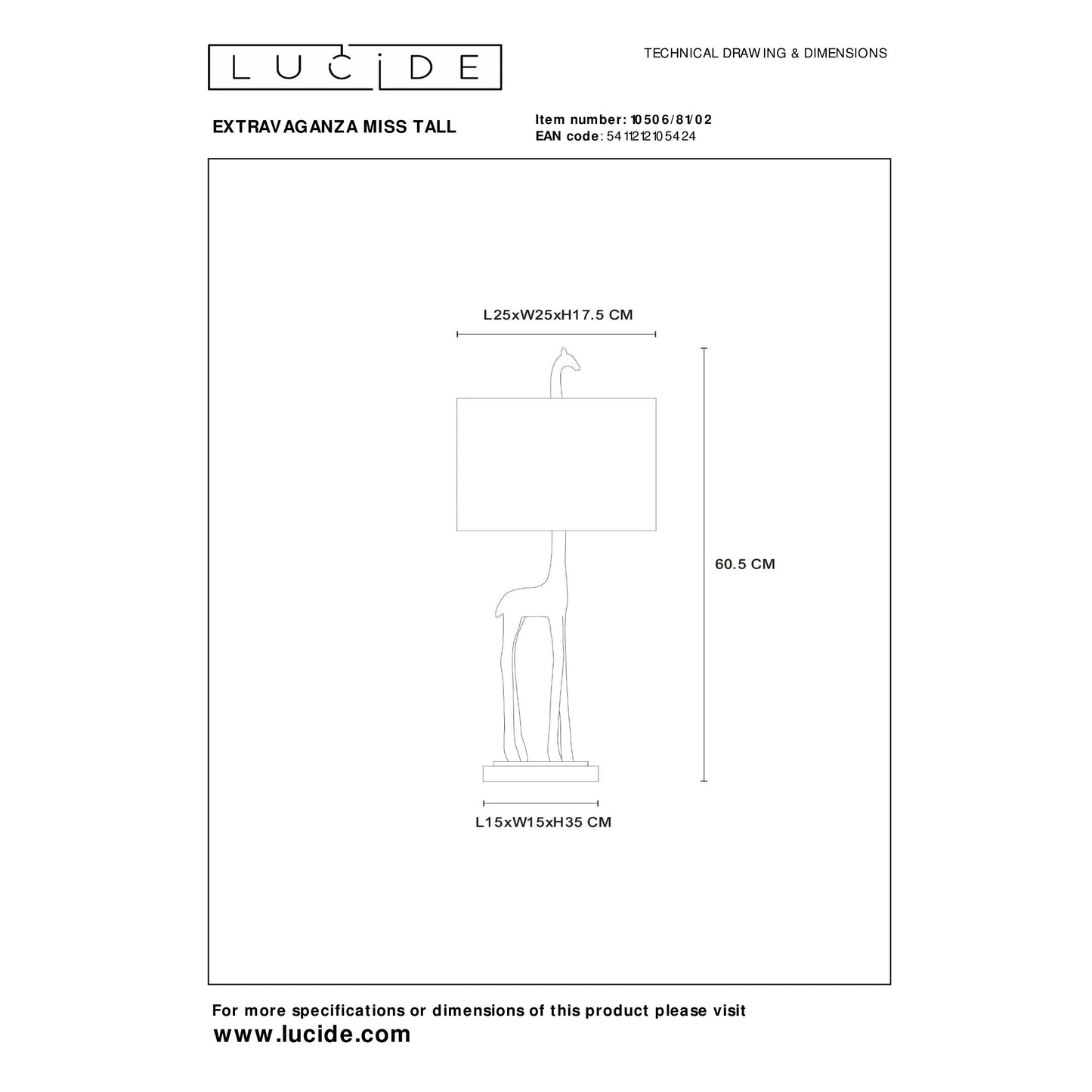 Lucide EXTRAVAGANZA MISS TALL - Table lamp - Ø 25 cm - 1xE27 - Matt Gold / Brass