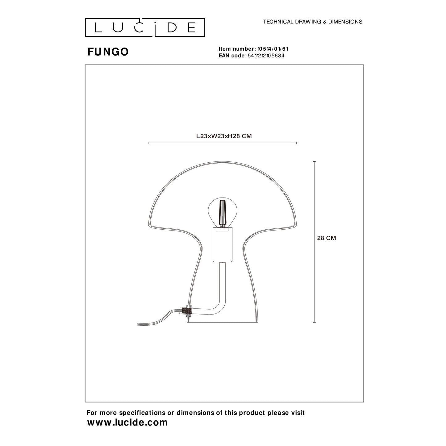Lucide FUNGO - Table lamp - 1xE27 - Opal
