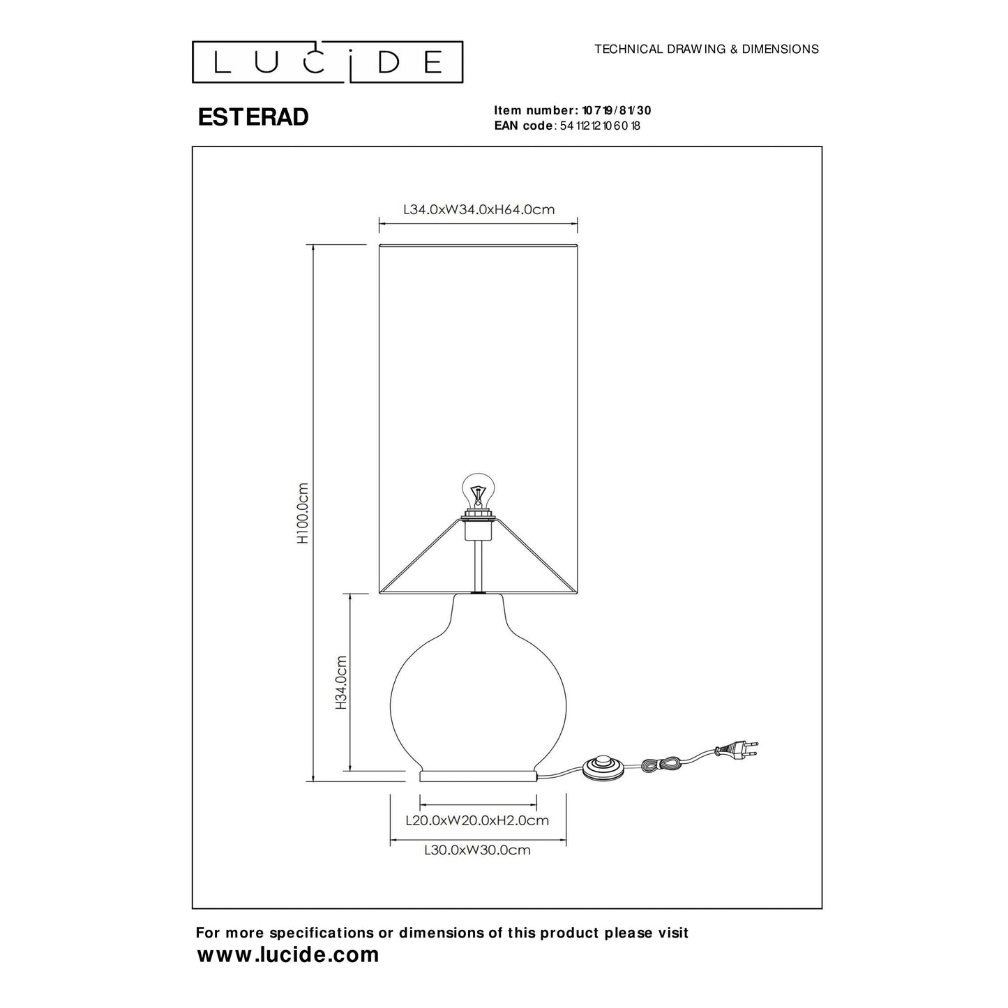 Lucide ESTERAD - Floor lamp - Ø 34 cm - 1xE27 - Black
