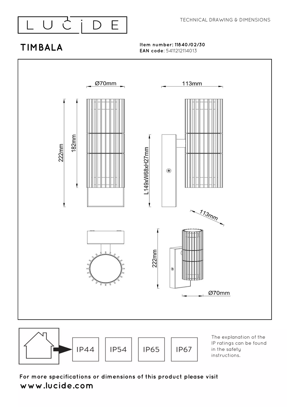 Lucide TIMBALA - Wall spotlight / Wall light Indoor/Outdoor - 2xGU10 (MR16) - IP44 - Black - Essential