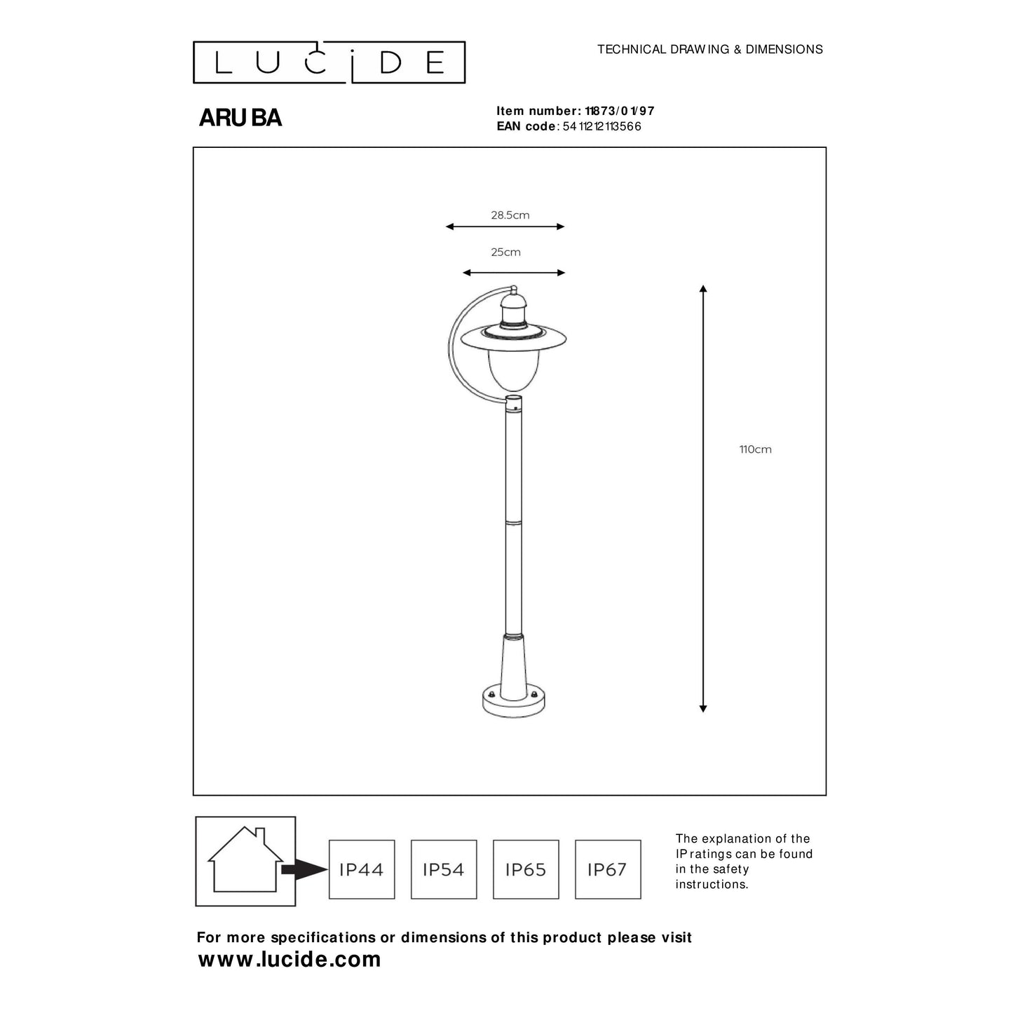 Lucide ARUBA - Lamp post - 1xE27 - IP44 - Rust Brown