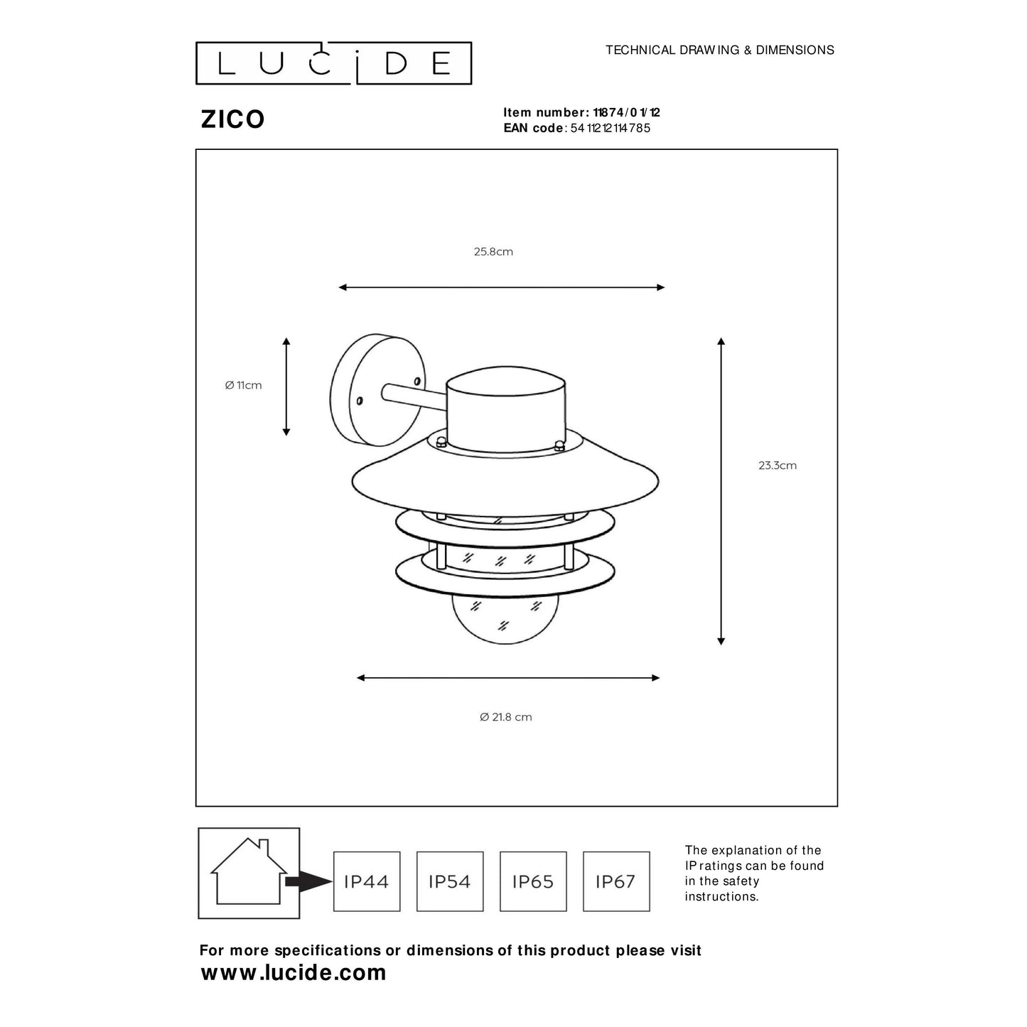 Lucide ZICO - Wall light Indoor/Outdoor - 1xE27 - IP44 - Satin Chrome