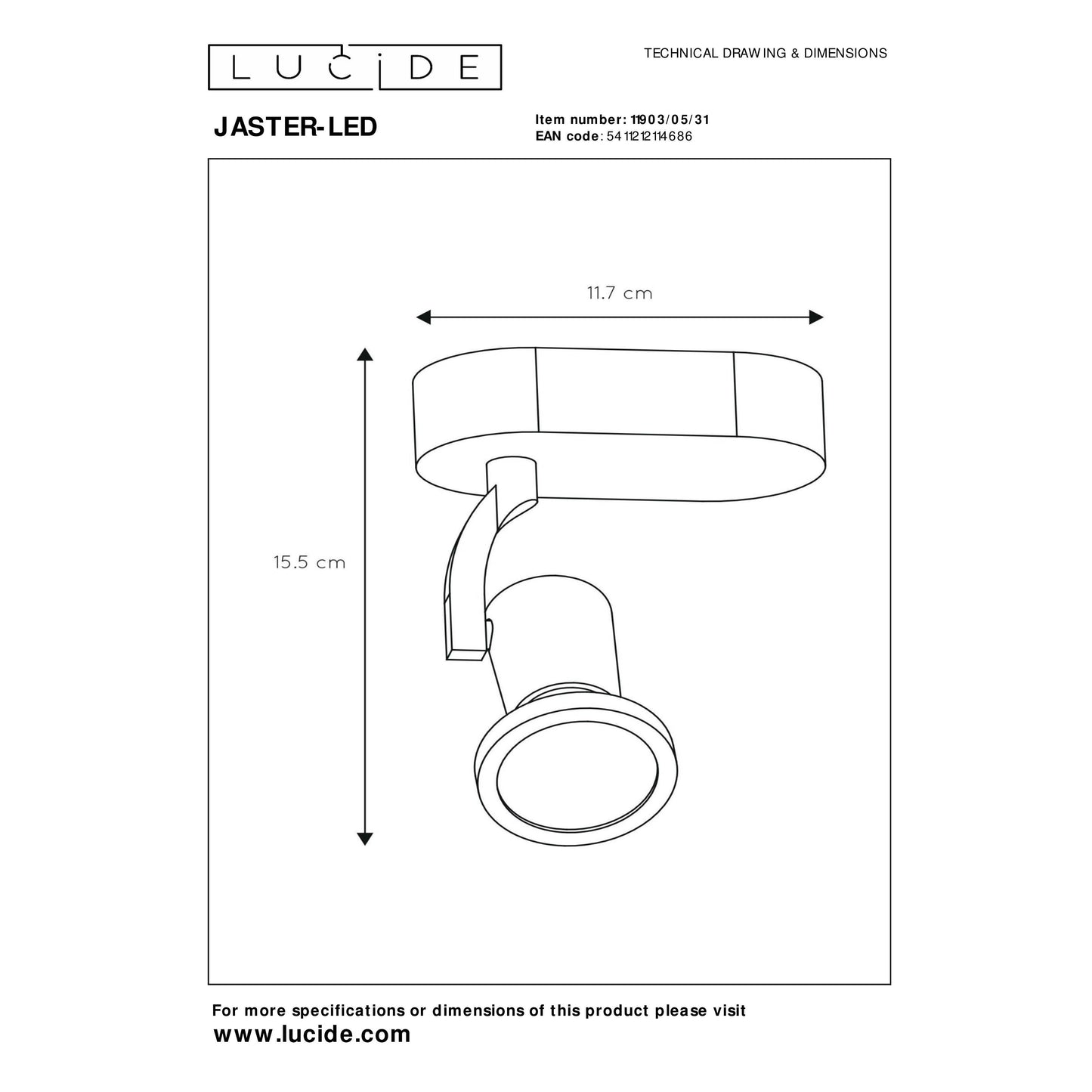 Lucide JASTER-LED - Ceiling spotlight - LED - GU10 - 1x5W 2700K - White
