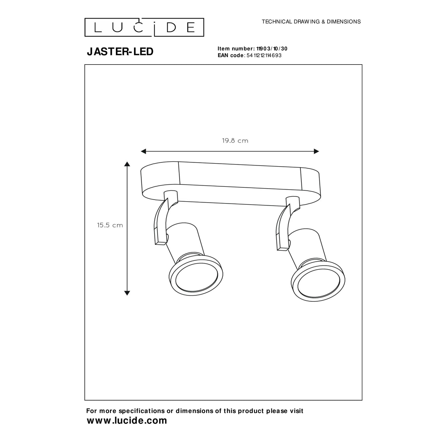 Lucide JASTER-LED - Ceiling spotlight - LED - GU10 - 2x5W 2700K - Black