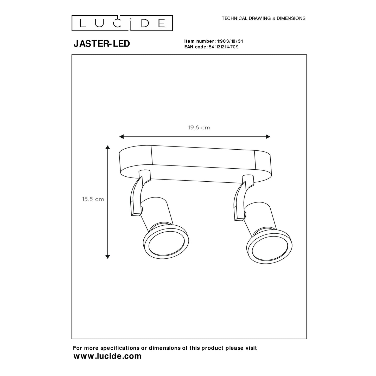 Lucide JASTER-LED - Ceiling spotlight - LED - GU10 - 2x5W 2700K - White