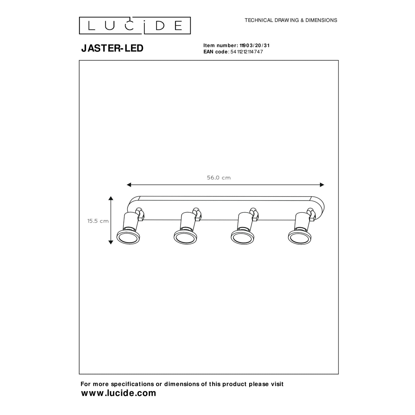 Lucide JASTER-LED - Ceiling spotlight - LED - GU10 - 4x5W 2700K - White