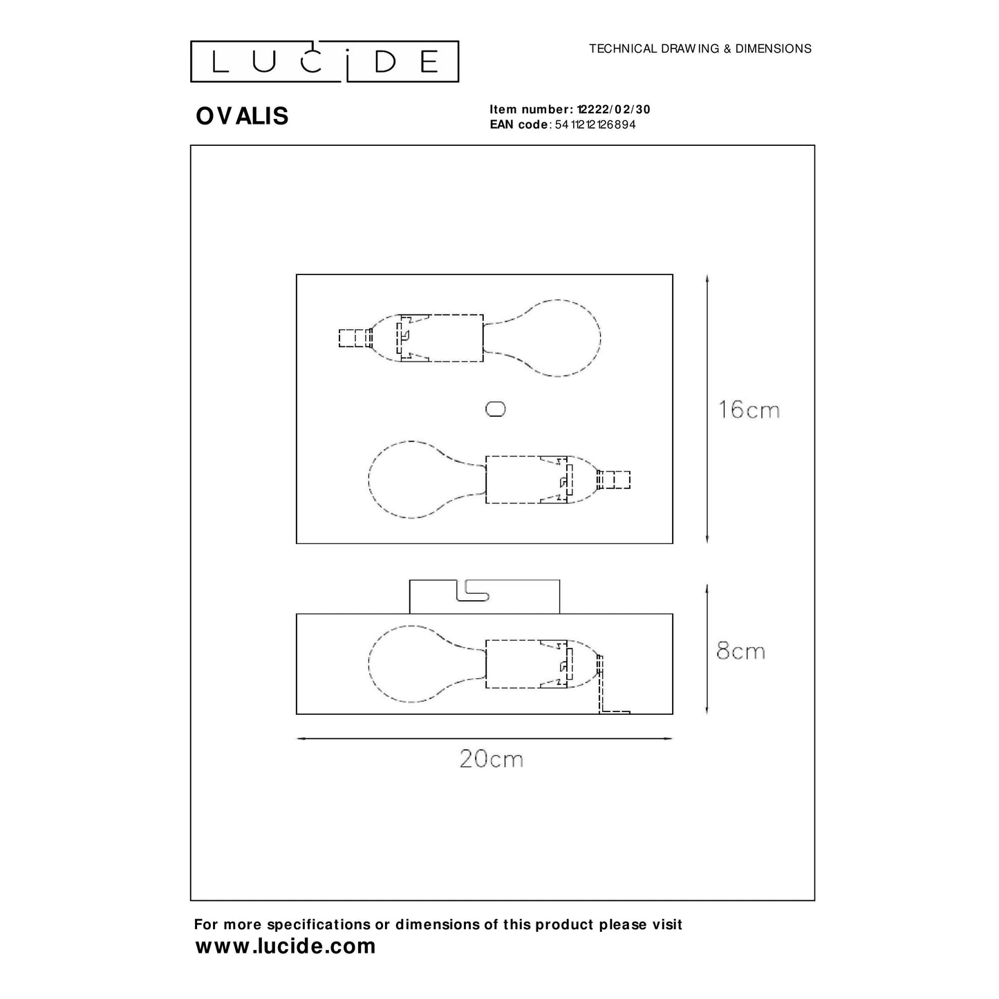 Lucide OVALIS - Wall light - 2xE14 - Black