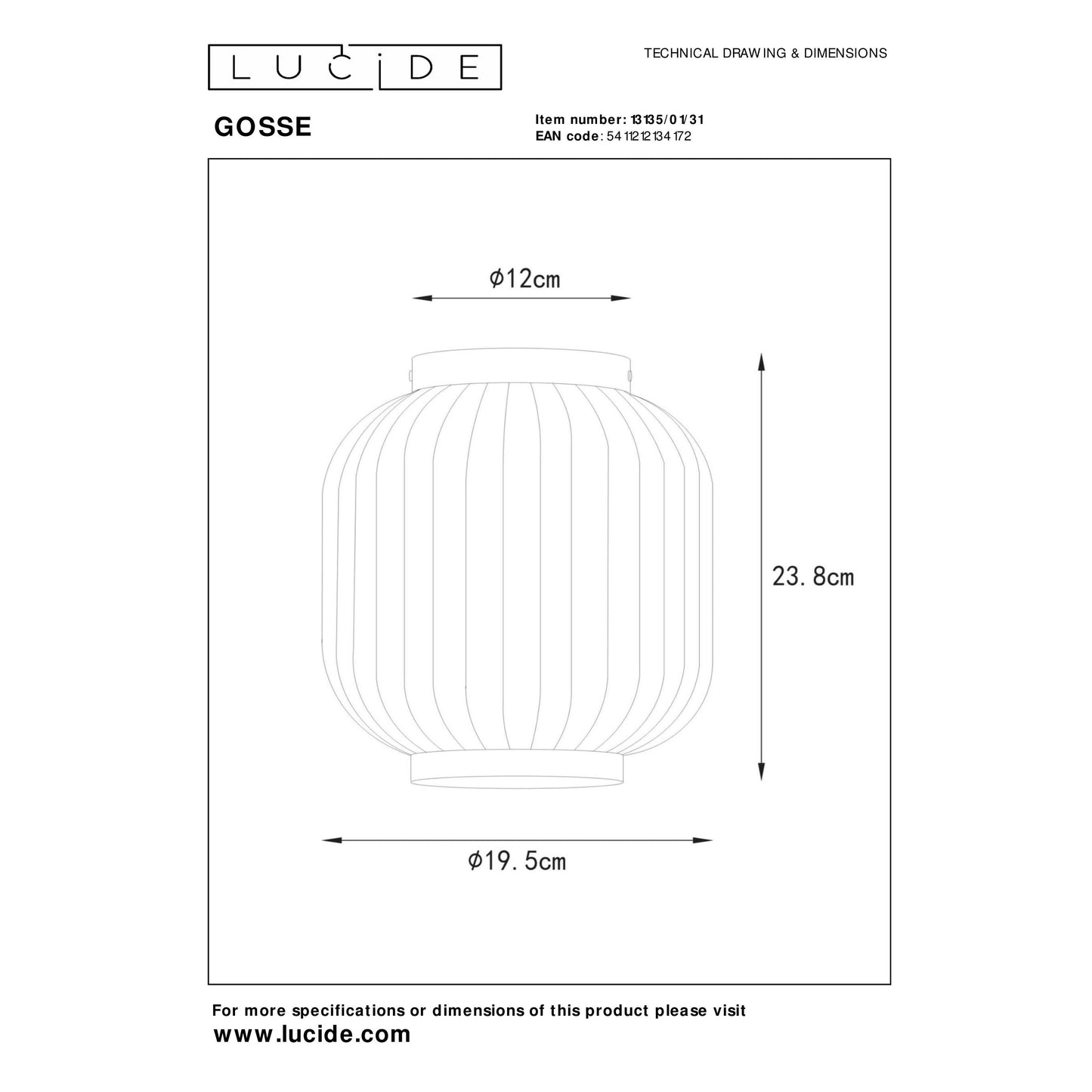 Lucide GOSSE - Flush ceiling light - Ø 19,5 cm - 1xE27 - White