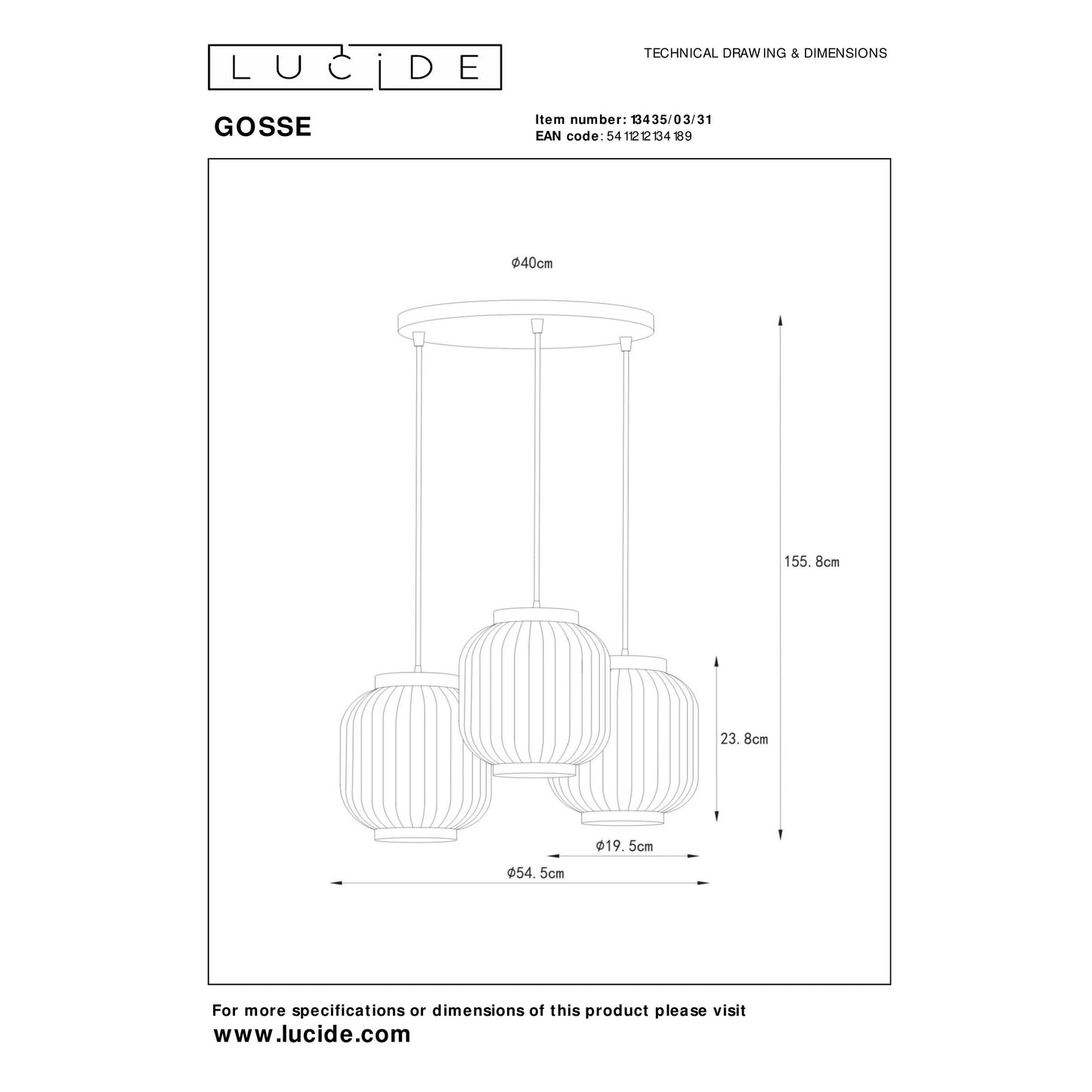 Lucide GOSSE - Pendant light - 3xE27 - White