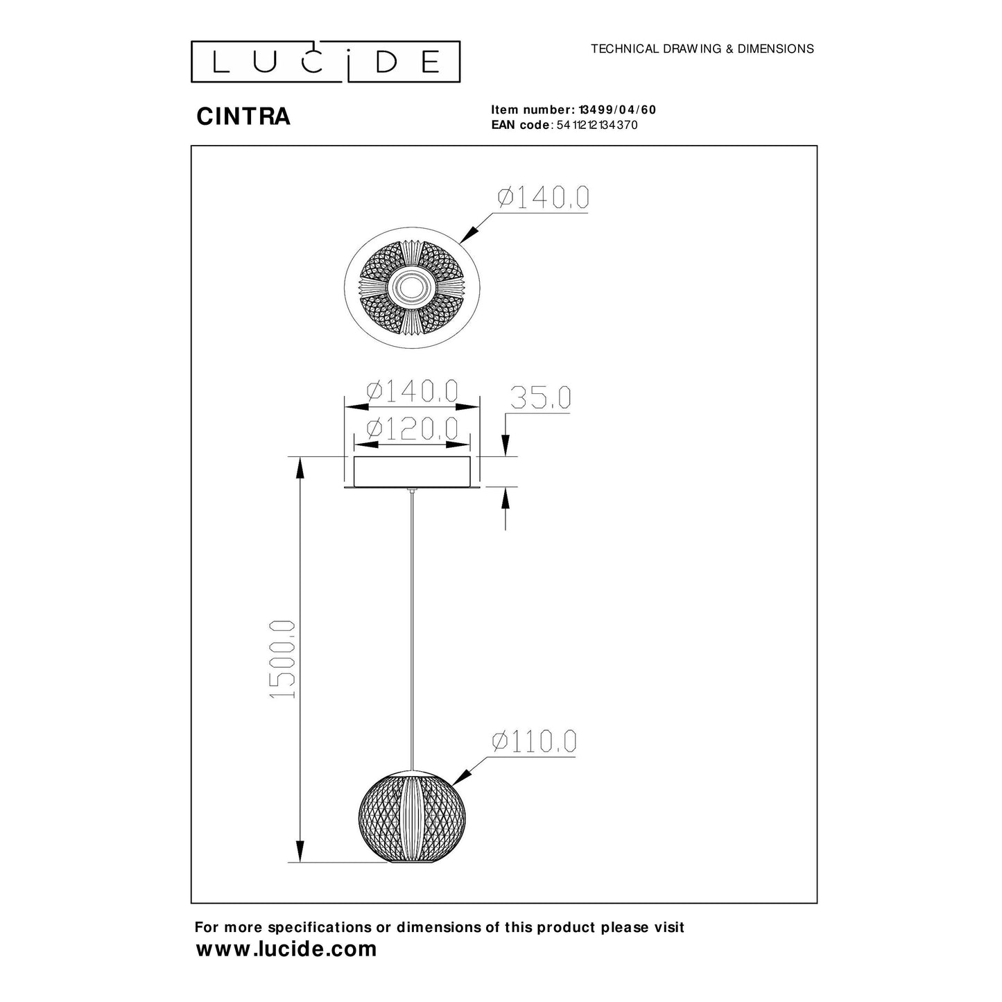 Lucide CINTRA - Pendant light - Ø 14 cm - LED - 1x5,7W 2700K - Transparant