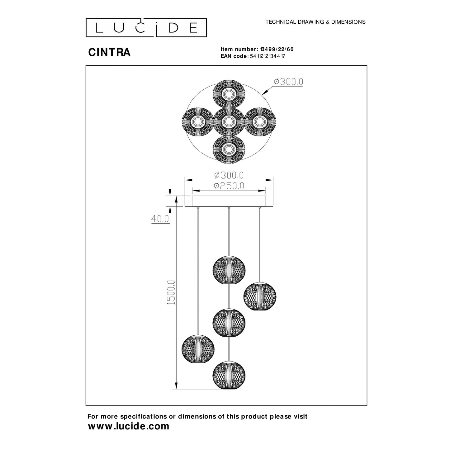 Lucide CINTRA - Pendant light - Ø 32 cm - LED Dim. - 5x4,7W 2700K - Transparant