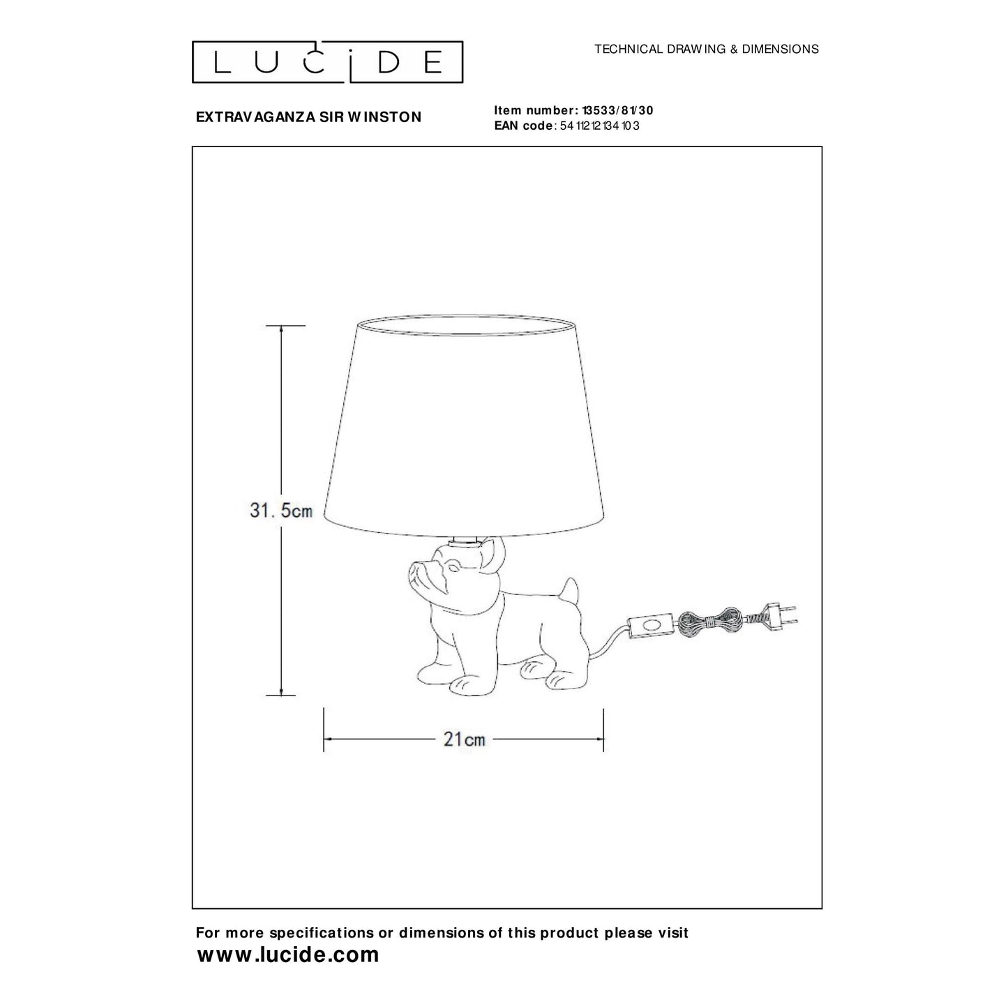 Lucide EXTRAVAGANZA SIR WINSTON - Table lamp - 1xE14 - Black
