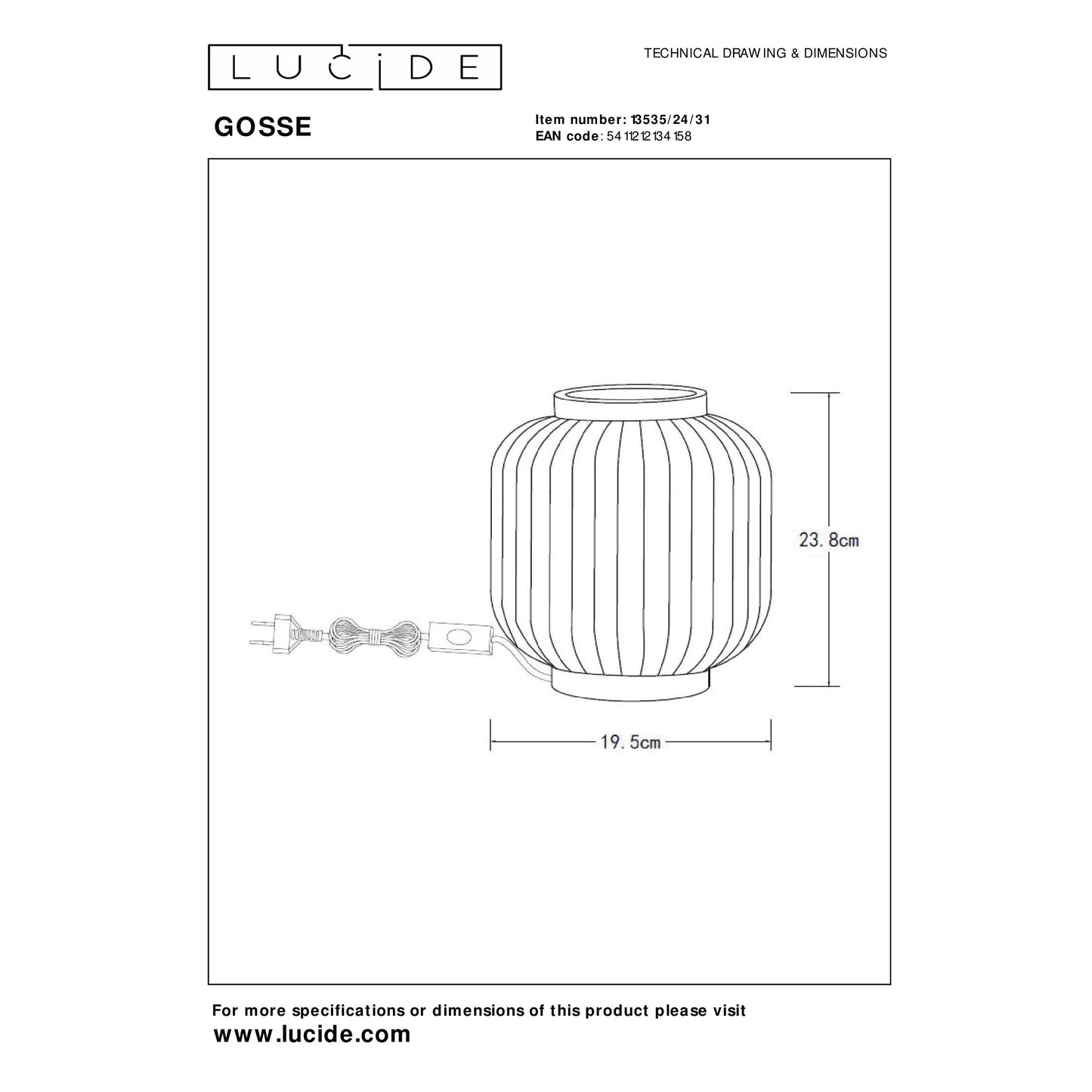 Lucide GOSSE - Table lamp - Ø 19,5 cm - 1xE14 - White