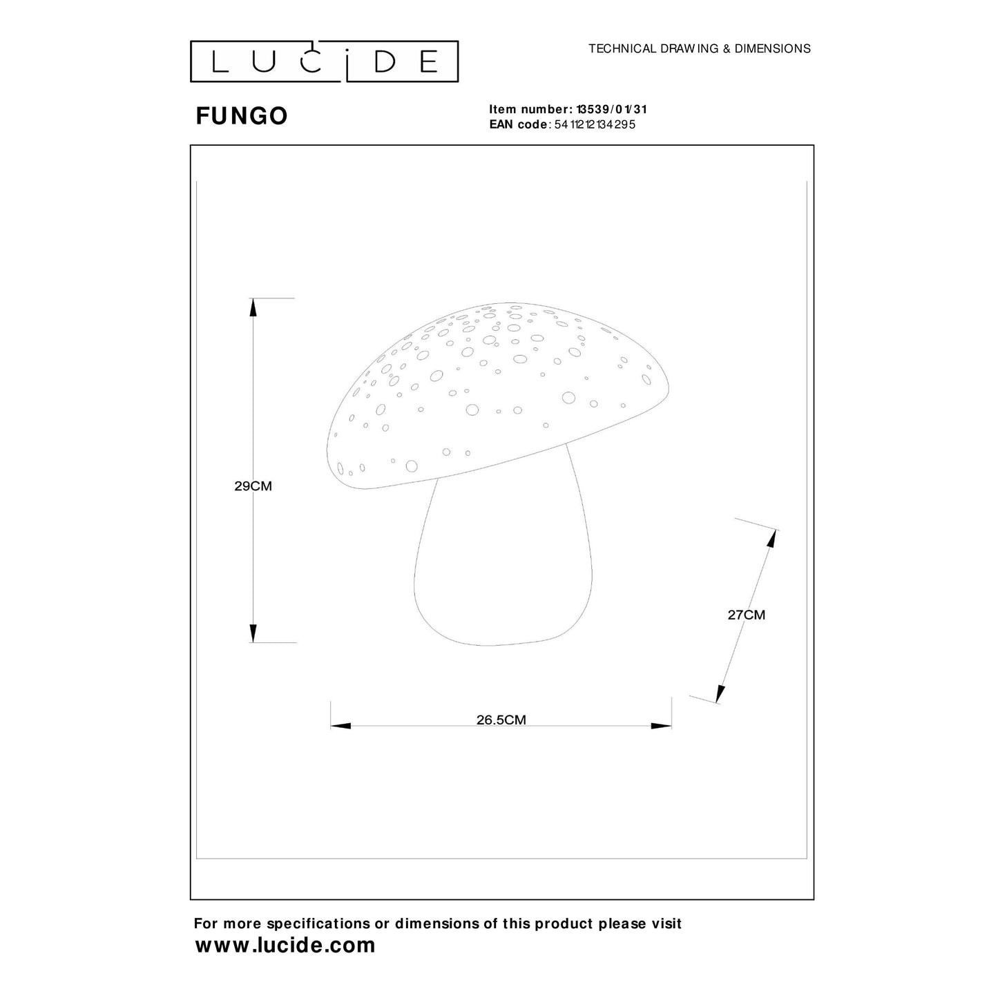 Lucide FUNGO - Table lamp - 1xE14 - White