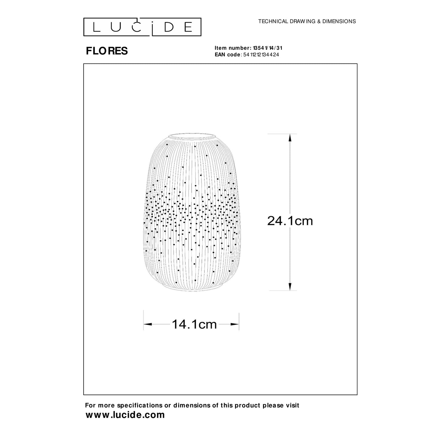 Lucide FLORES - Table lamp - Ø 14,1 cm - 1xE14 - White