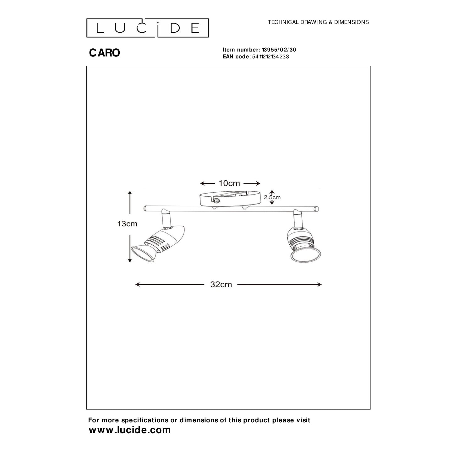 Lucide CARO - Ceiling spotlight - 2xGU10 - Black