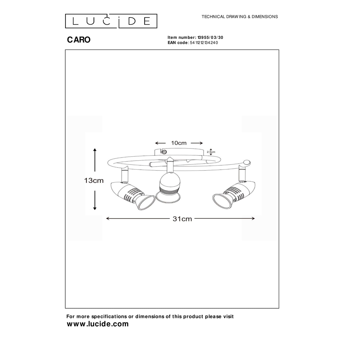 Lucide CARO - Ceiling spotlight - Ø 31 cm - 3xGU10 - Black