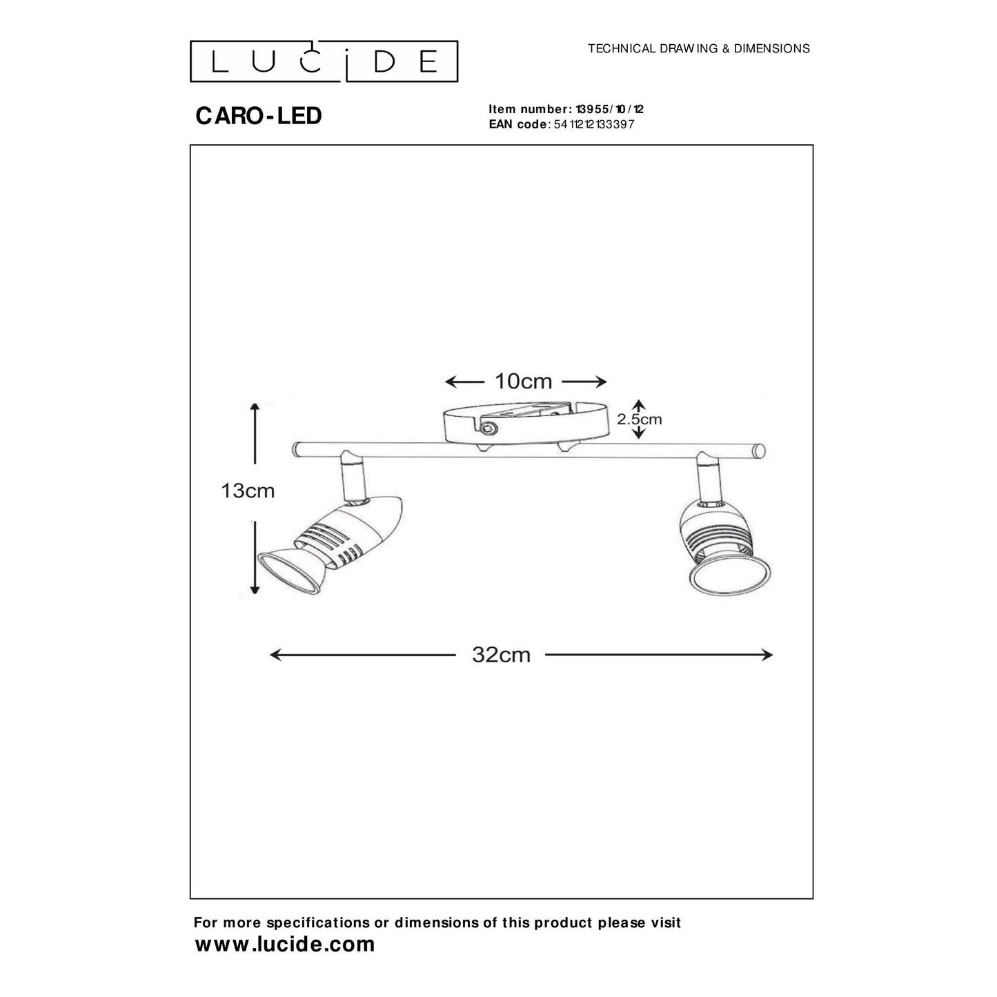 Lucide CARO-LED - Ceiling spotlight - LED - GU10 - 2x5W 2700K - Satin Chrome
