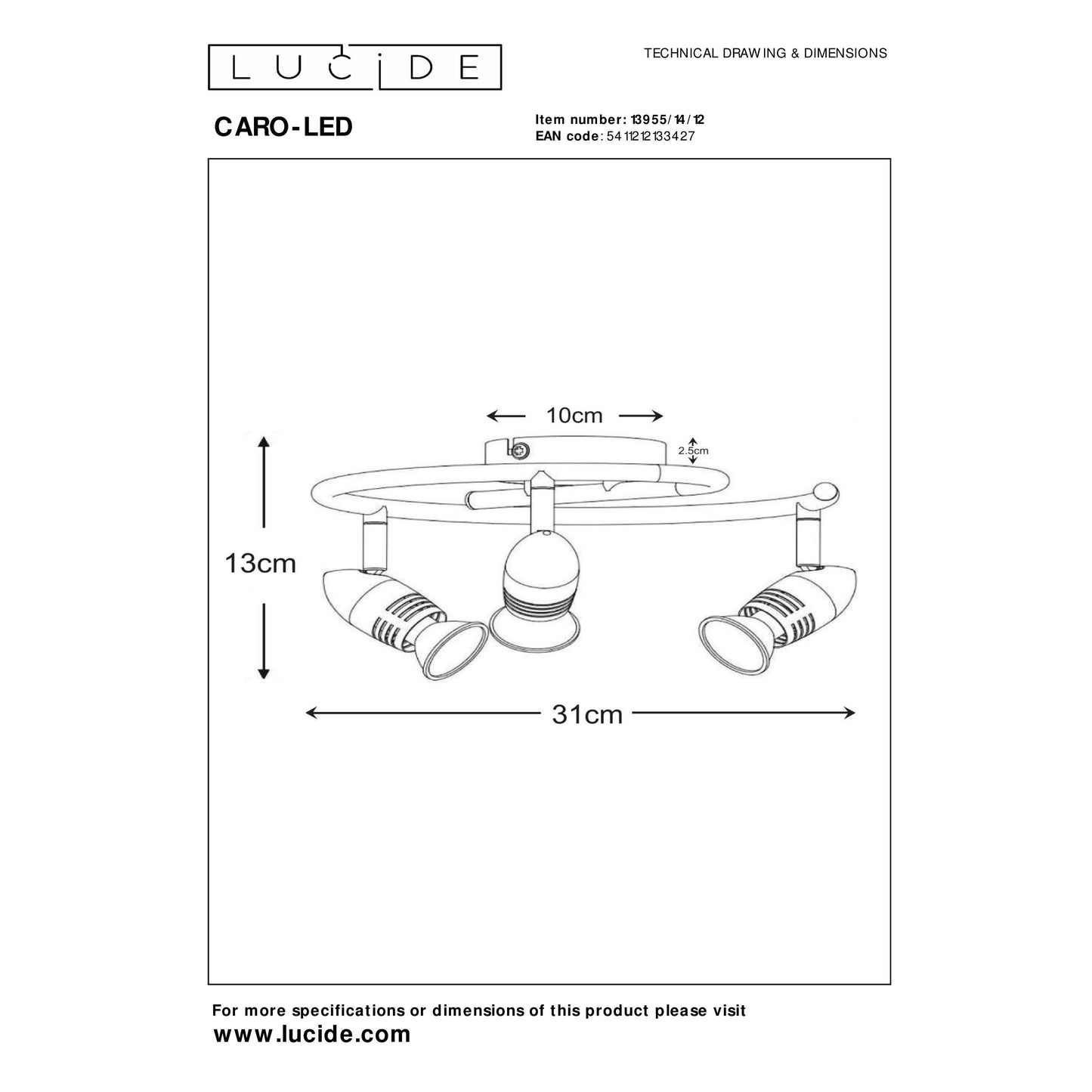 Lucide CARO-LED - Ceiling spotlight - Ø 31 cm - LED - GU10 - 3x5W 2700K - Satin Chrome