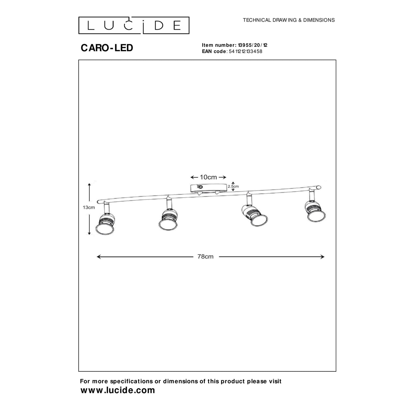Lucide CARO-LED - Ceiling spotlight - LED - GU10 - 4x5W 2700K - Satin Chrome
