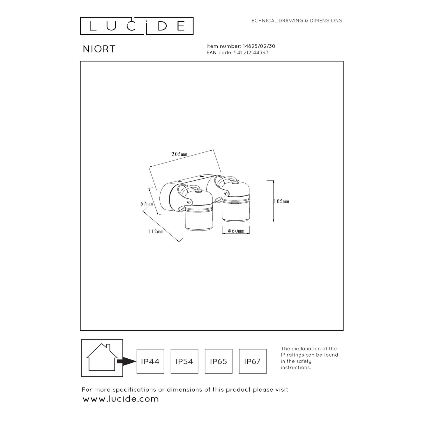 Lucide NIORT - Ceiling spotlight Indoor/Outdoor - 2xGU10 - IP44 - Black