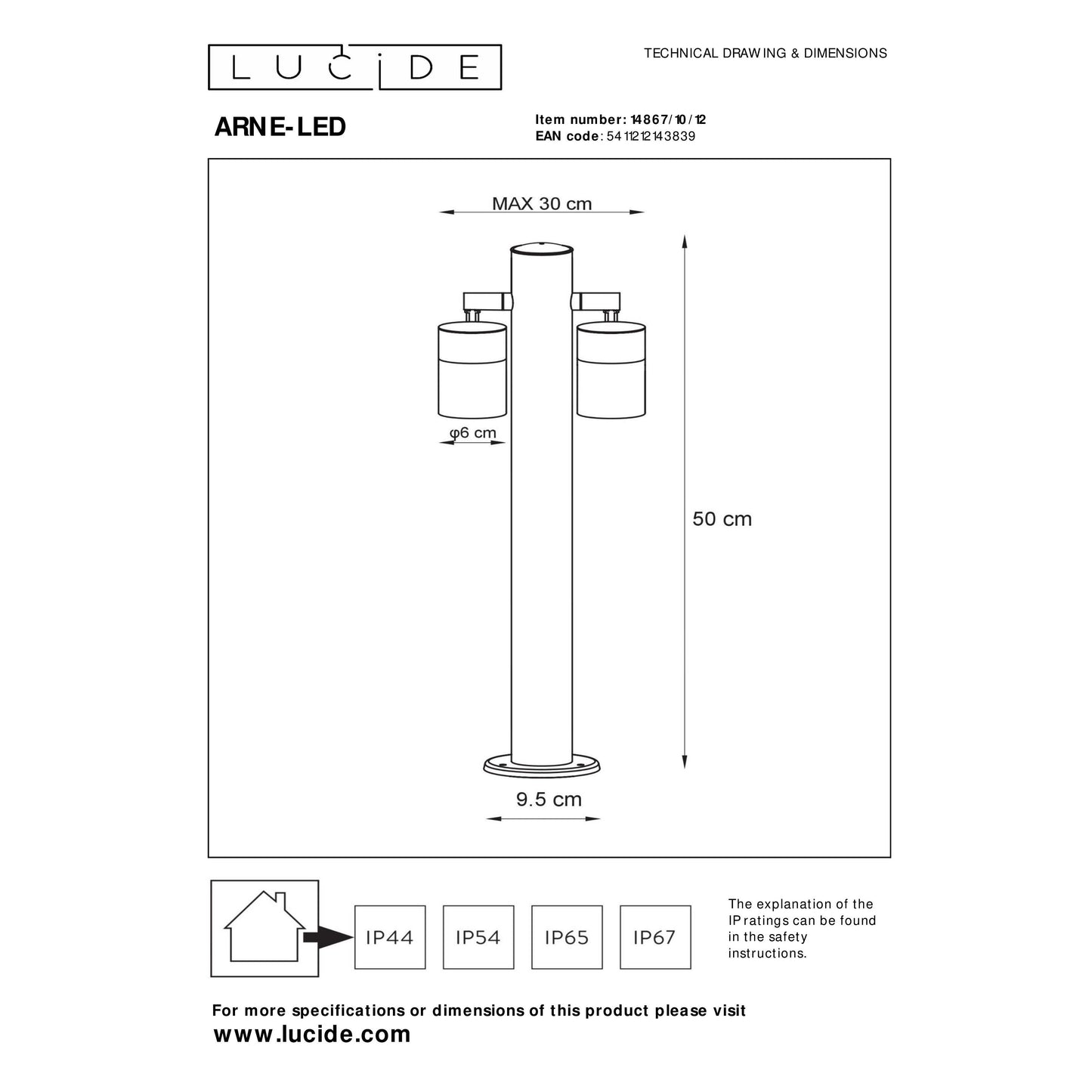 Lucide ARNE-LED - Bollard light - Ø 6,3 cm - LED - GU10 - 2x5W 2700K - IP44 - Satin Chrome