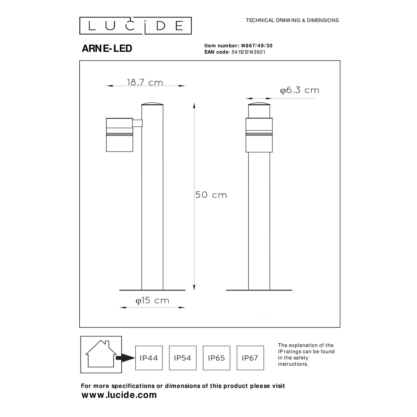Lucide ARNE-LED - Bollard light - Ø 6,3 cm - LED - GU10 - 1x5W 2700K - IP44 - Black