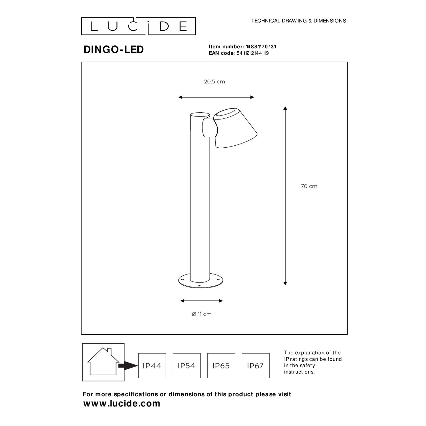 Lucide DINGO-LED - Bollard light - LED Dim. - GU10 - 1x5W 3000K - IP44 - White