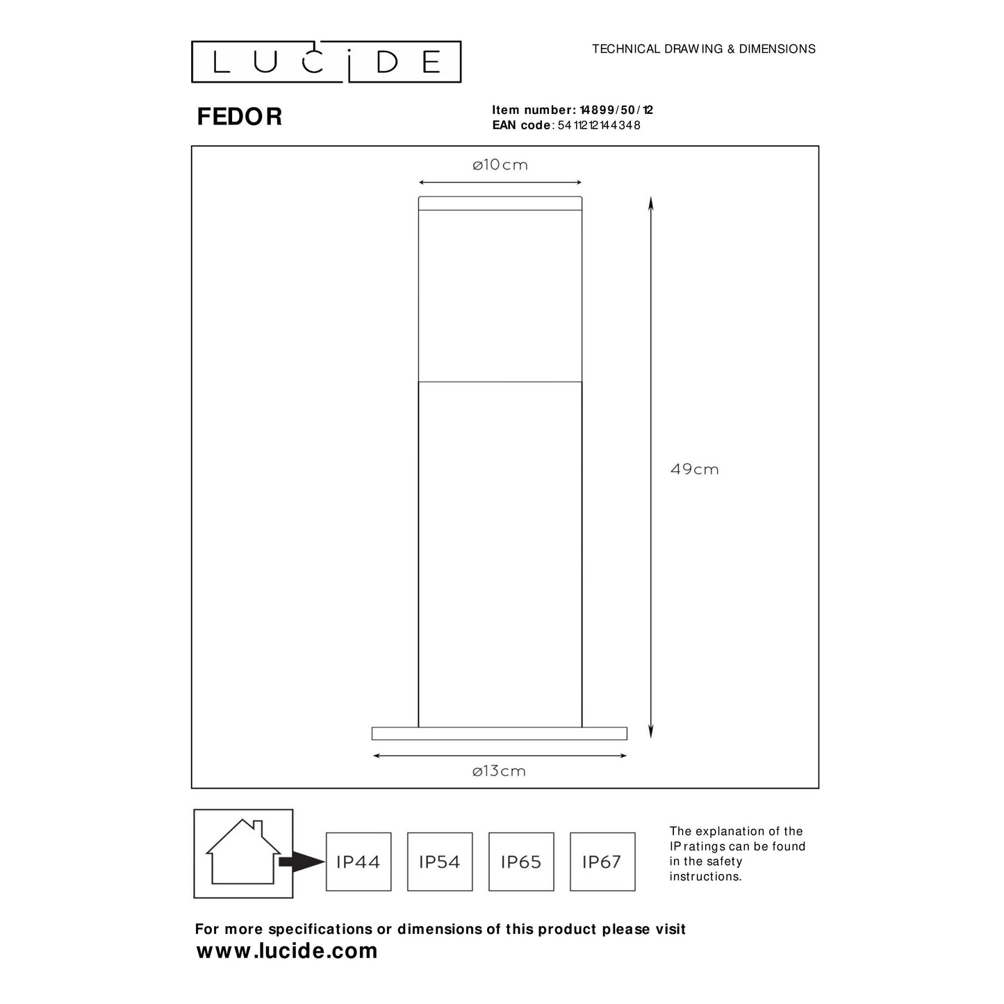 Lucide FEDOR - Bollard light - 1x E27 - IP44 - Satin Chrome