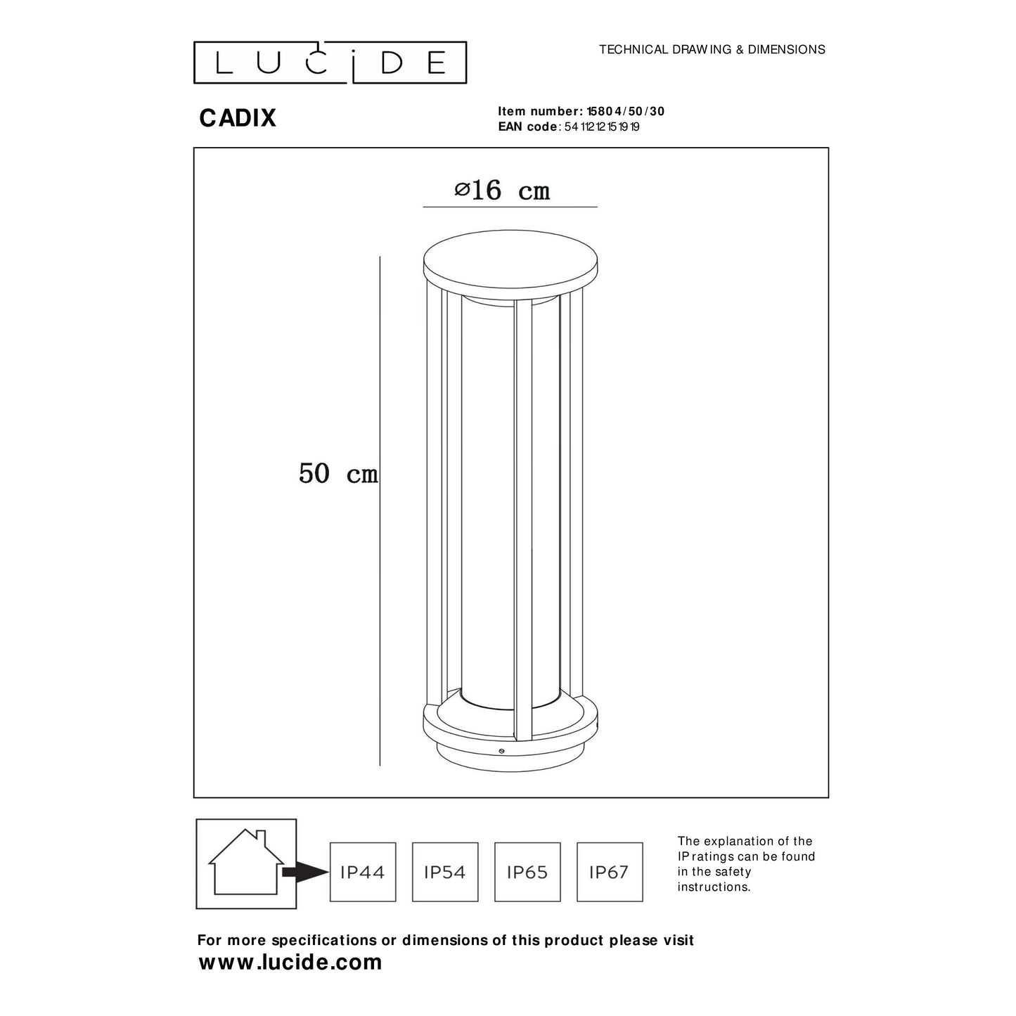 Lucide CADIX - Bollard light - Ø 16 cm - 1x E27 - IP65 - Black