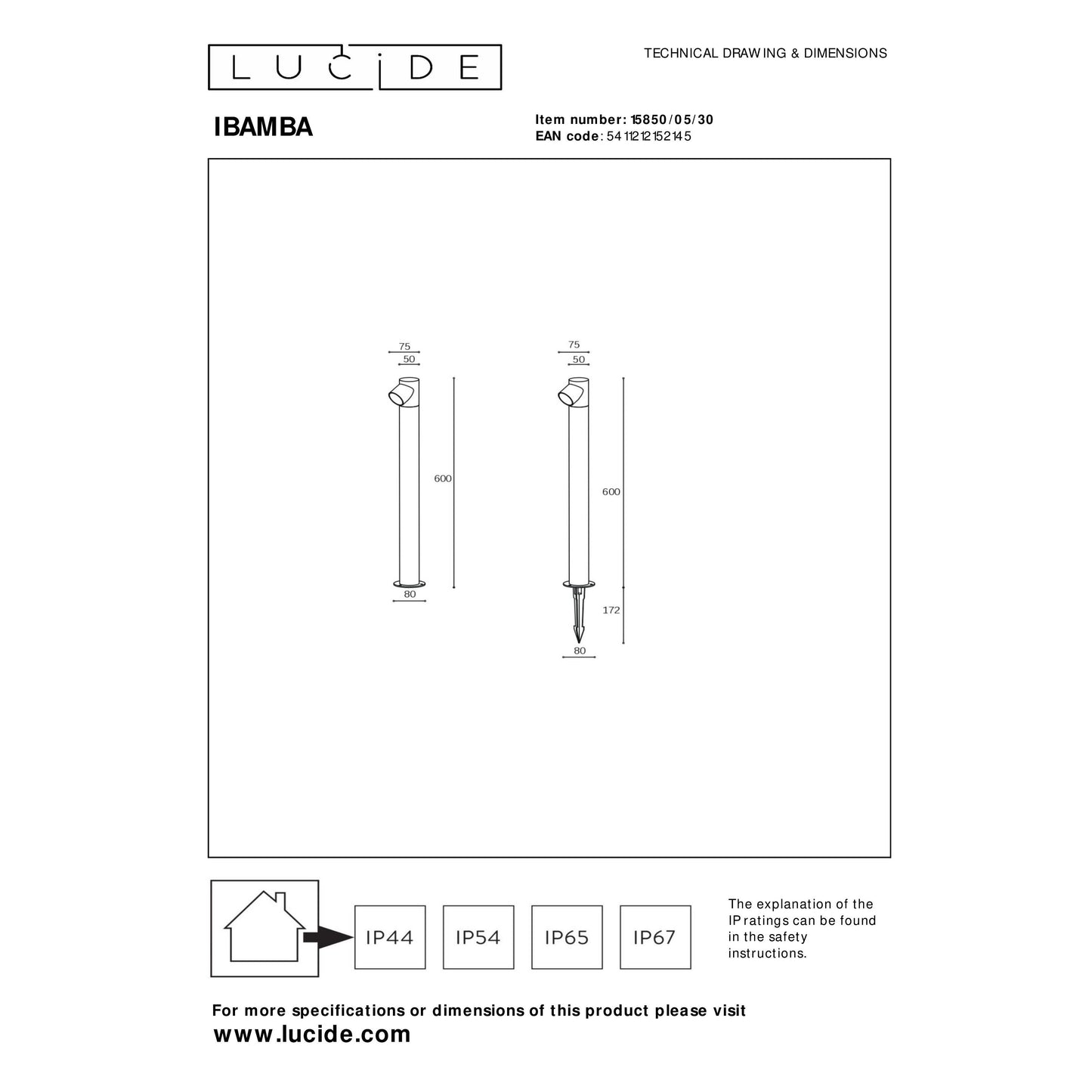 Lucide IBAMBA - Bollard light - LED - 1x6W 3000K - IP65 - Black