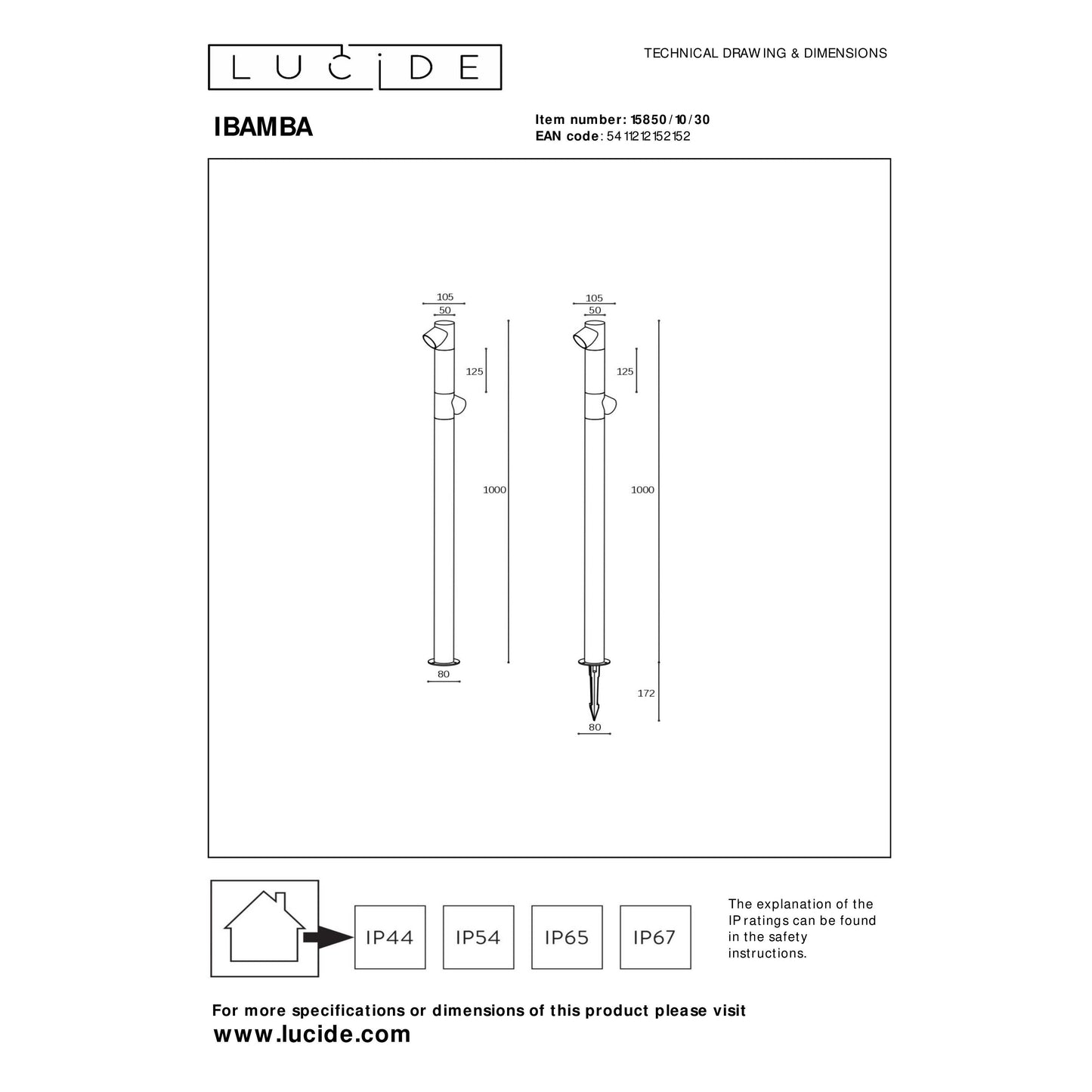 Lucide IBAMBA - Bollard light - LED - 2x6W 3000K - IP65 - Black