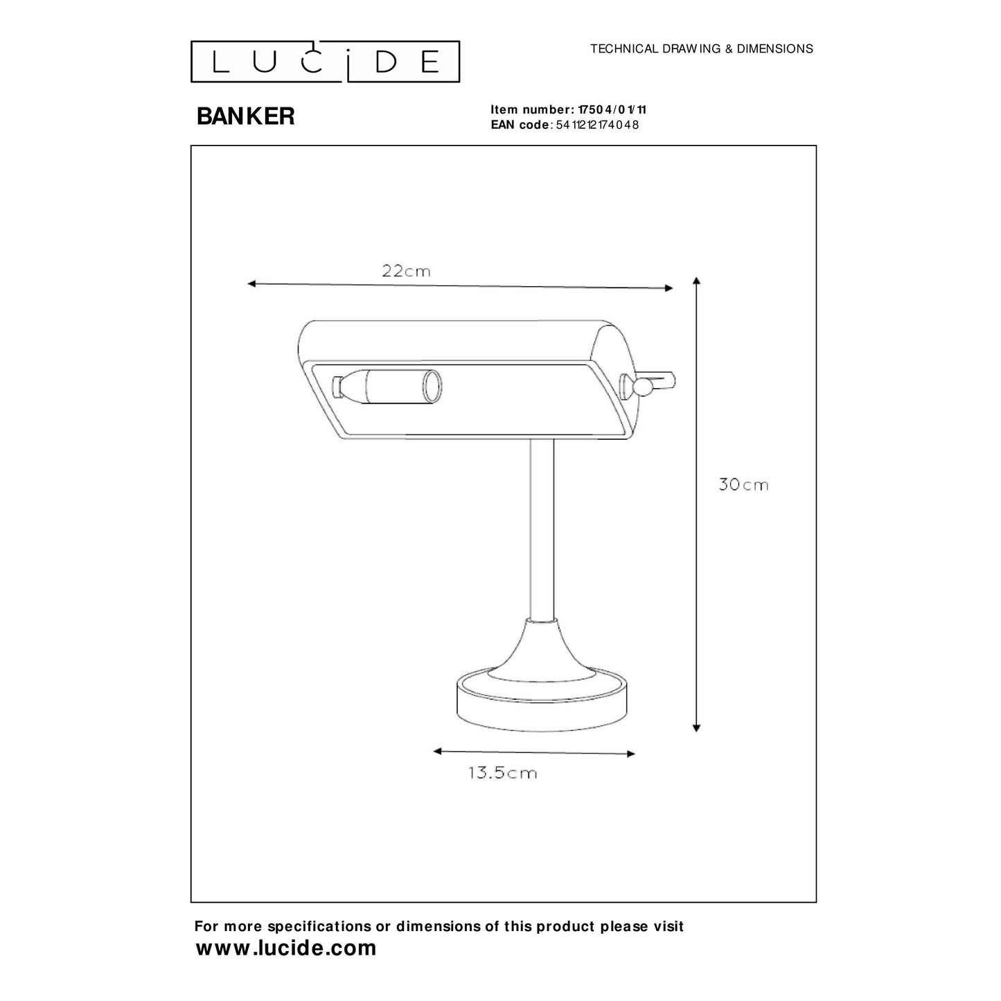 Lucide BANKER - Desk lamp - 1xE14 - Chrome