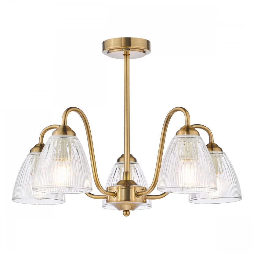 Glynis 5 Light Semi-Flush Antique Bronze and Ribbed Glass