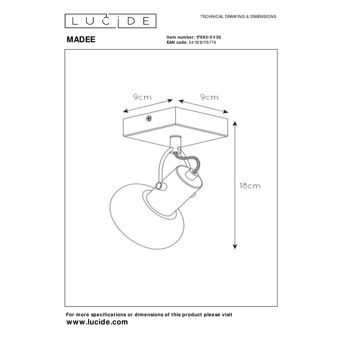 Lucide MADEE - Ceiling spotlight - 1xE14 - Black