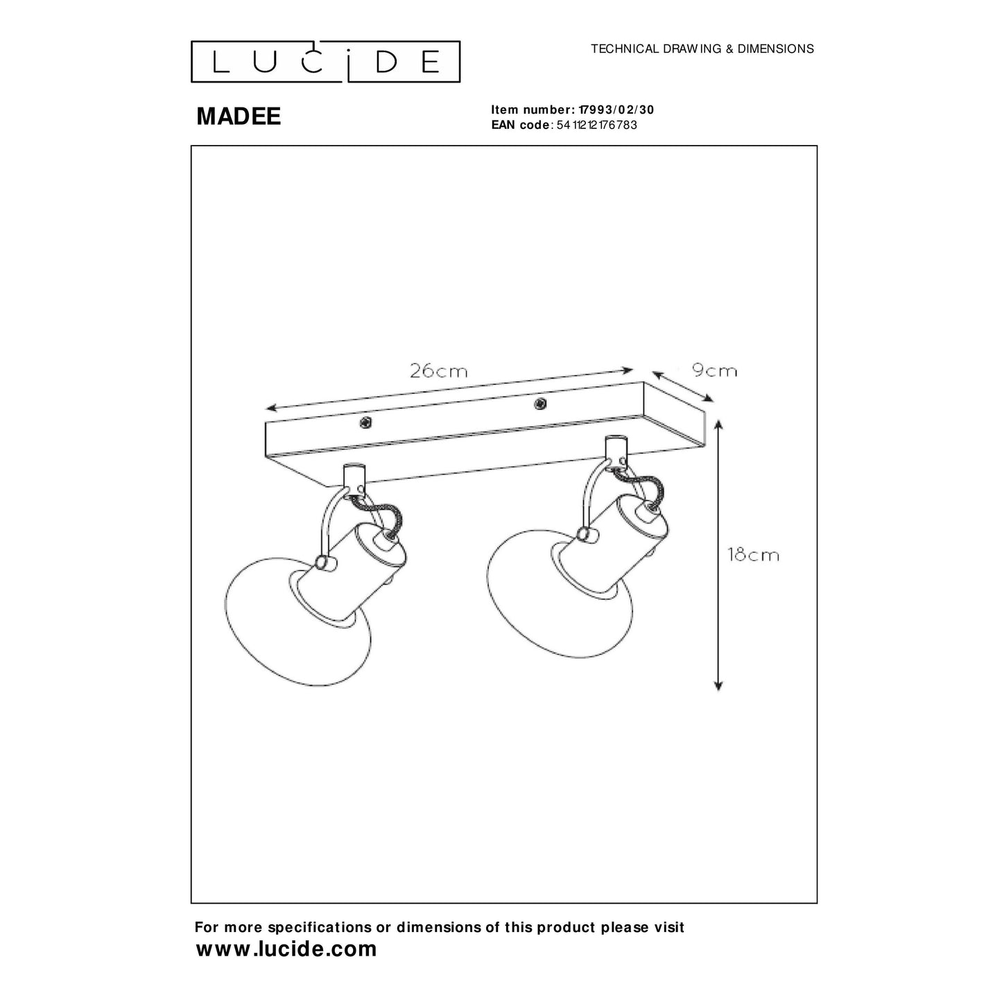 Lucide MADEE - Ceiling spotlight - 2xE14 - Black