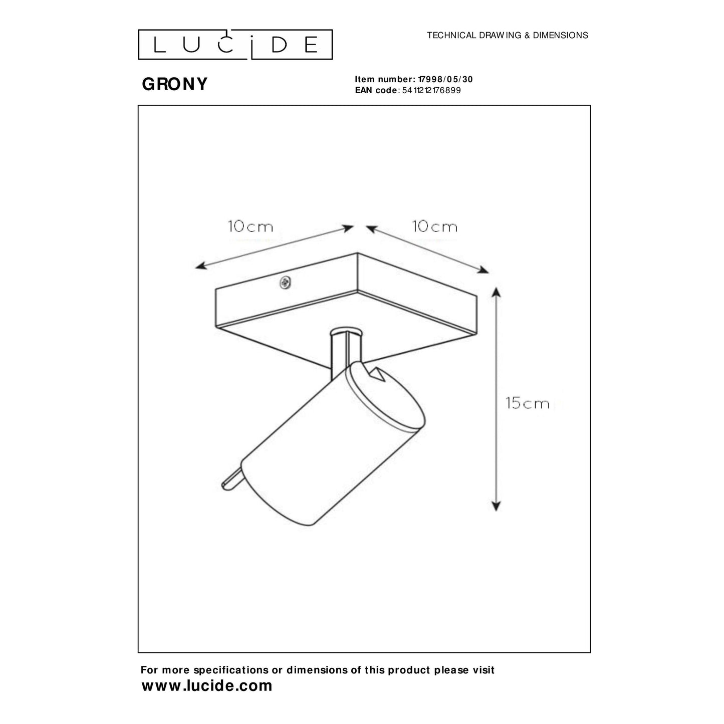 Lucide GRONY - Ceiling spotlight - LED Dim to warm - GU10 - 1x5W 2200K/3000K - Black