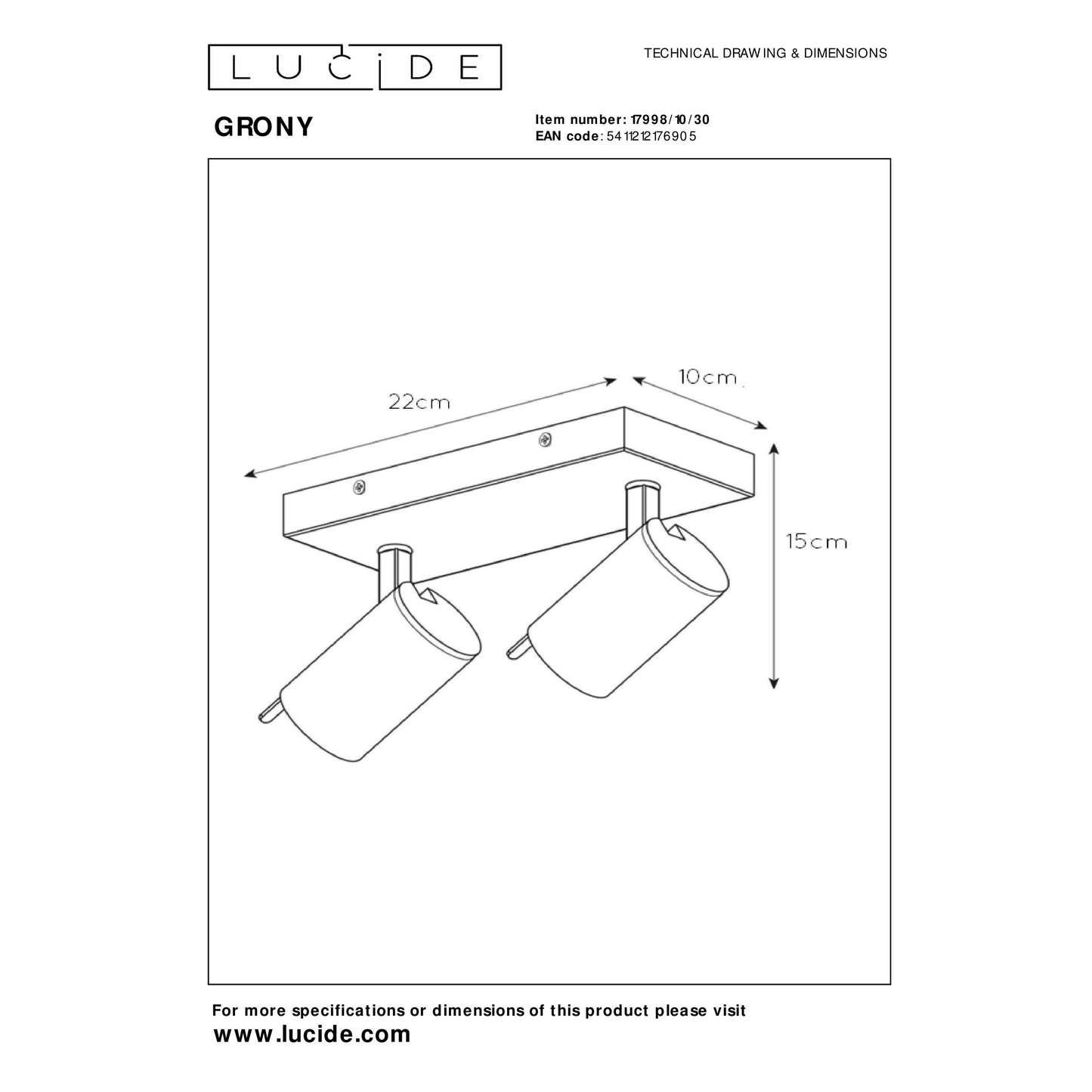 Lucide GRONY - Ceiling spotlight - LED Dim to warm - GU10 - 2x5W 2200K/3000K - Black