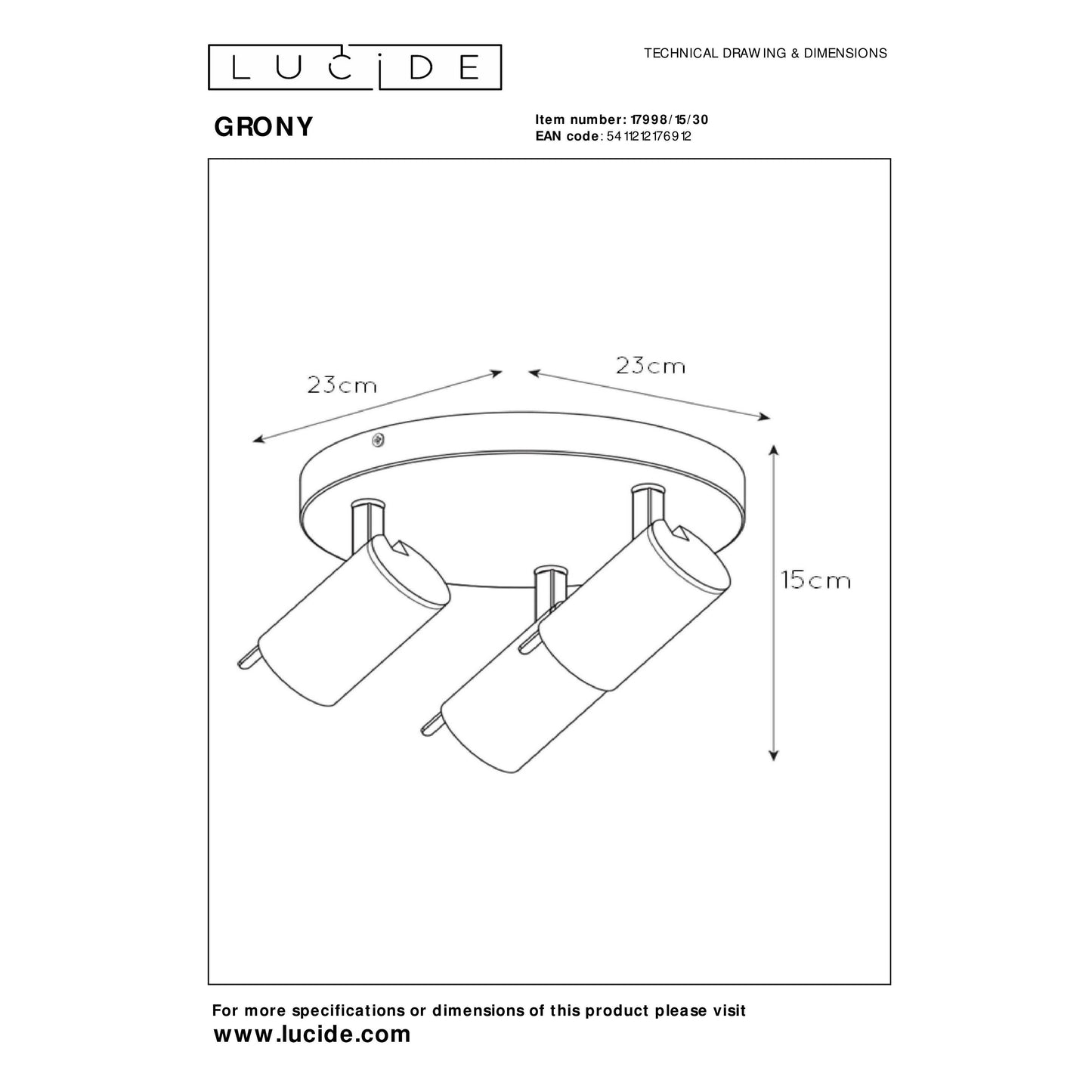 Lucide GRONY - Ceiling spotlight - LED Dim to warm - GU10 - 3x5W 2200K/3000K - Black