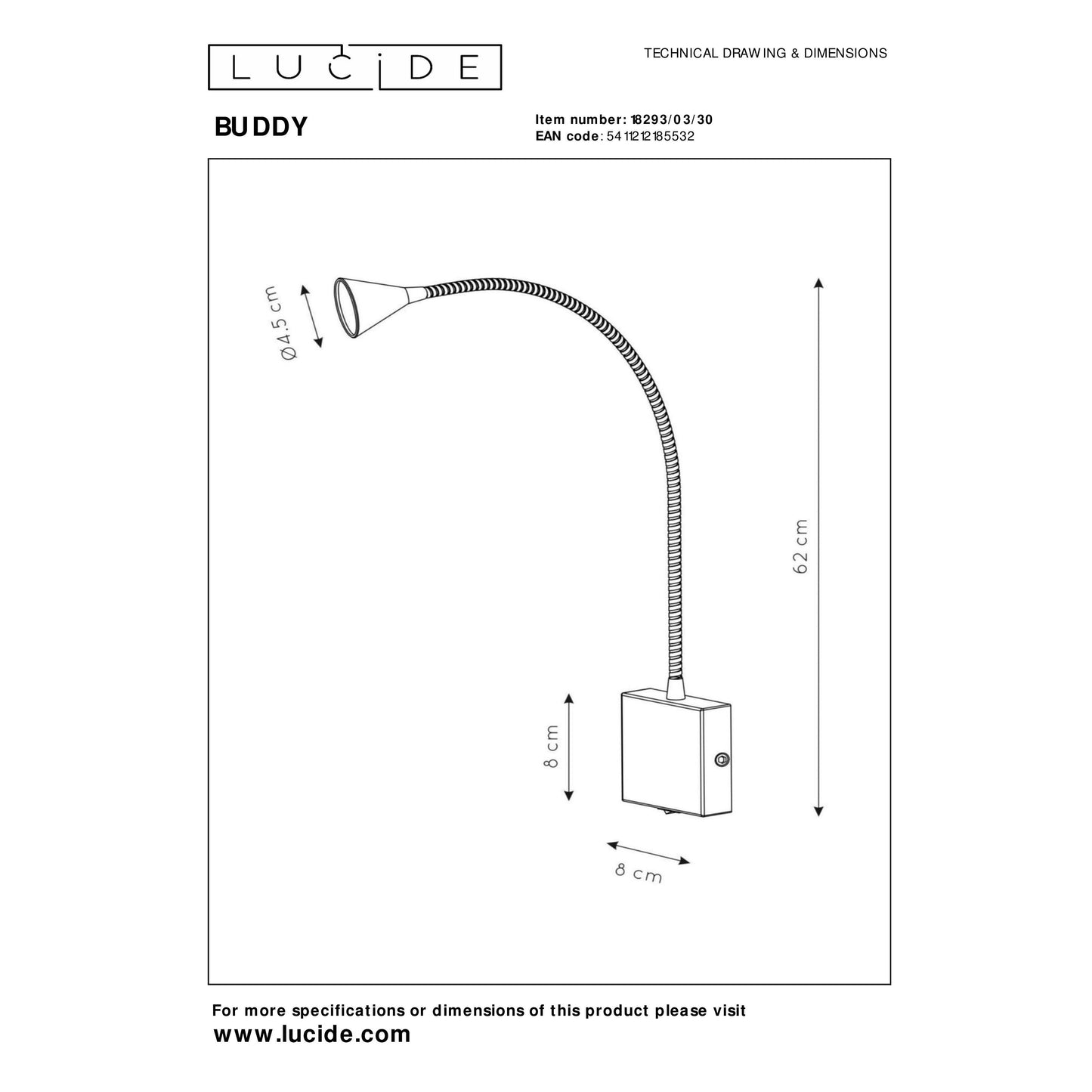 Lucide BUDDY - Bedside lamp / Wall light - LED - 1x4W 4000K - Black